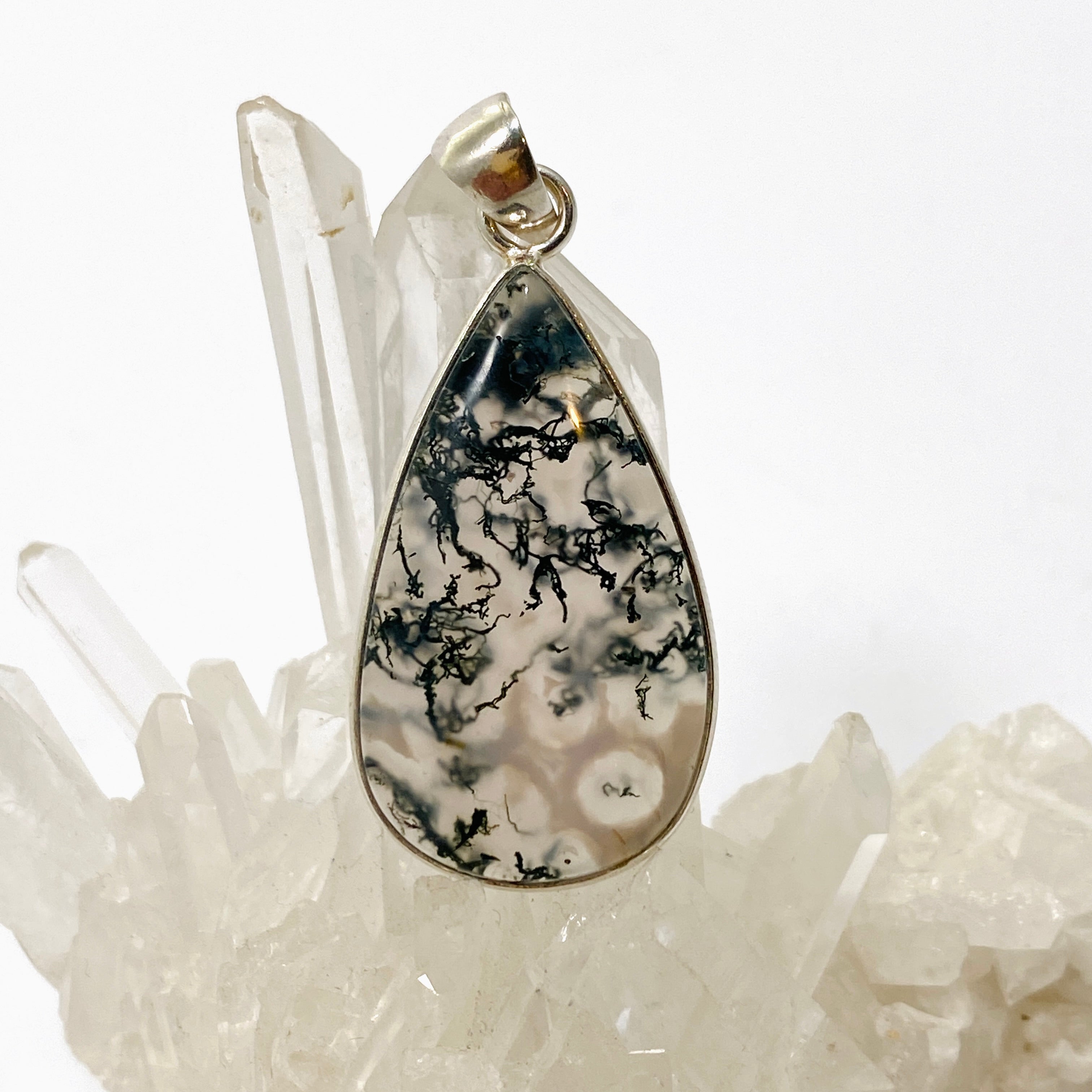 Natural Moss Agate Teardrop Cabochon Pendant - Handmade Gemstone Jewelry KPGJ4712 for Necklace Making, DIY Crafts & Spiritual Healing