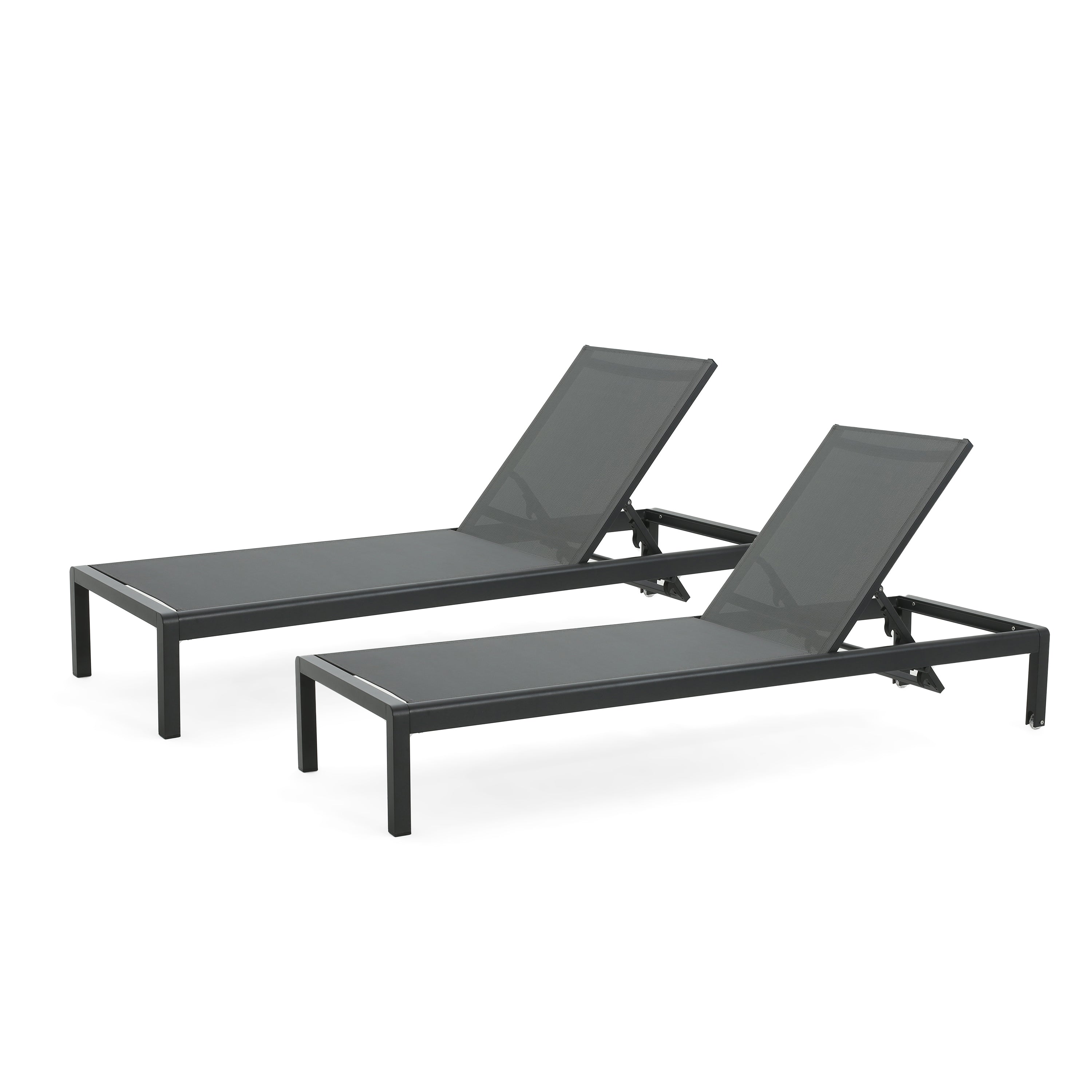 Cape Coral KD Chaise Lounge Set of 2 - Black Modern Patio Furniture for Outdoor Relaxation | Perfect for Poolside, Backyard, and Garden Lounging