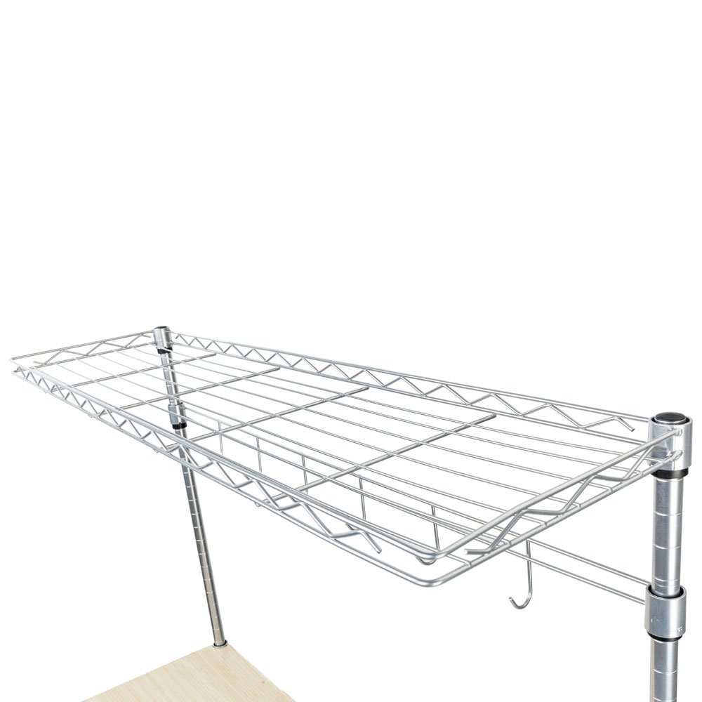 4-Tier Stainless Steel Baker's Rack with MDF Shelves & 6 Wave Rods - Space-Saving Microwave Stand for Kitchen, Pantry Organization - Silver Powder Coated Storage Shelf for Small Appliances & Cooking Essentials
