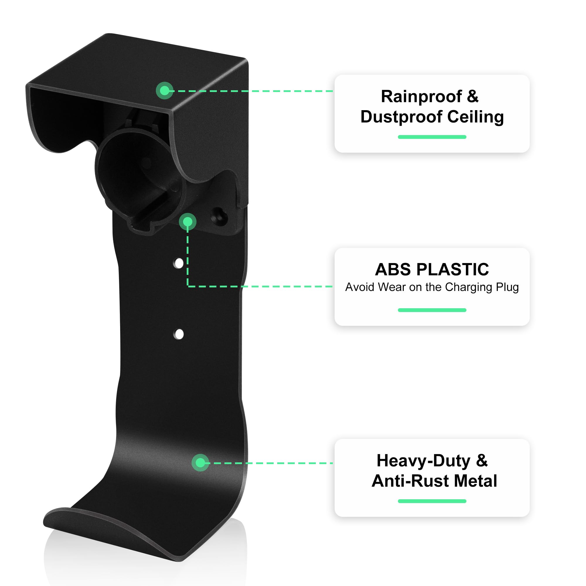 VarCozy EV Charger Holder Set - Wall Mount SAE J1772 Charging Box & Nozzle Holster Dock with J-Hook - Organizer for Electric Car Charging Cable - Perfect for Home Garage & Outdoor Parking Use