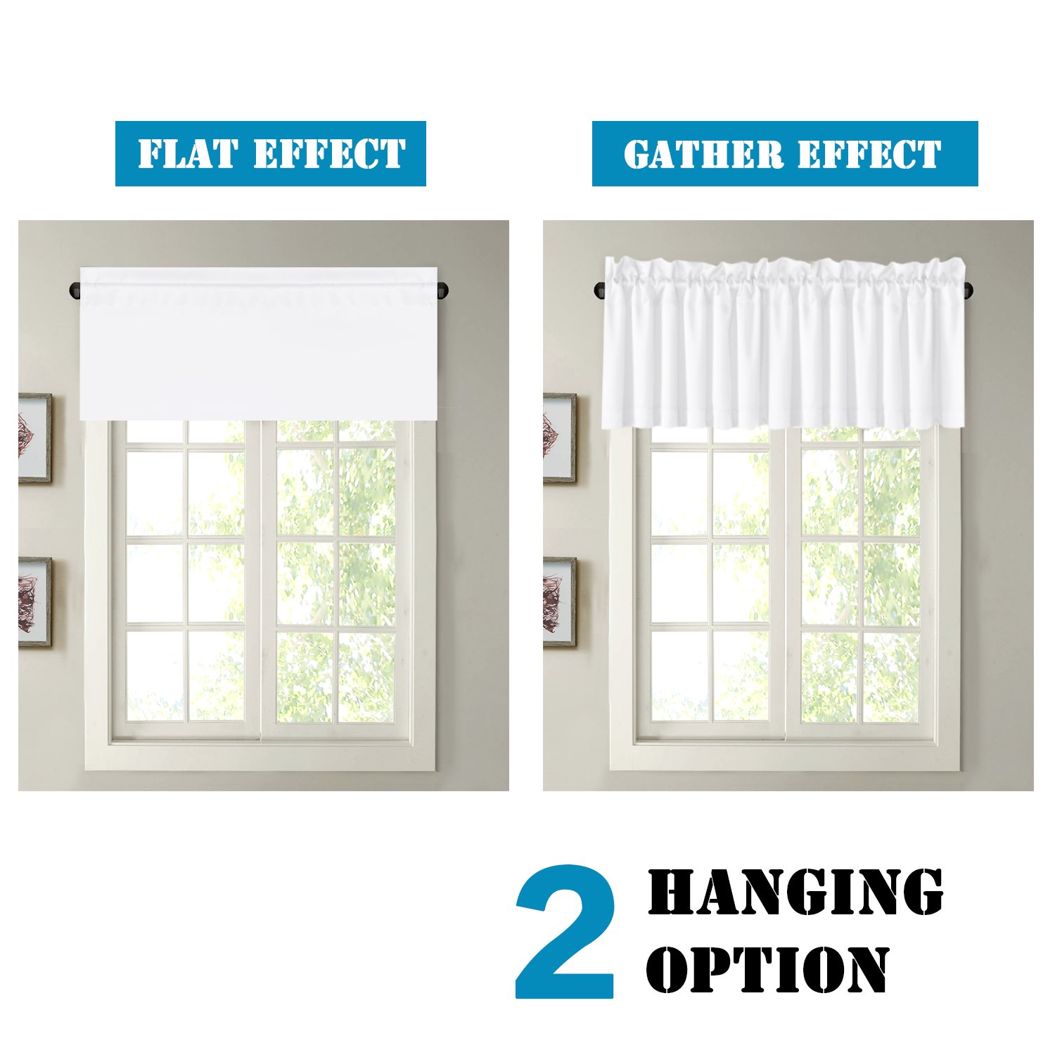 H.VERSAILTEX 2 Pack White Window Valance Panels - Blackout Curtain Valances for Small Windows, 52