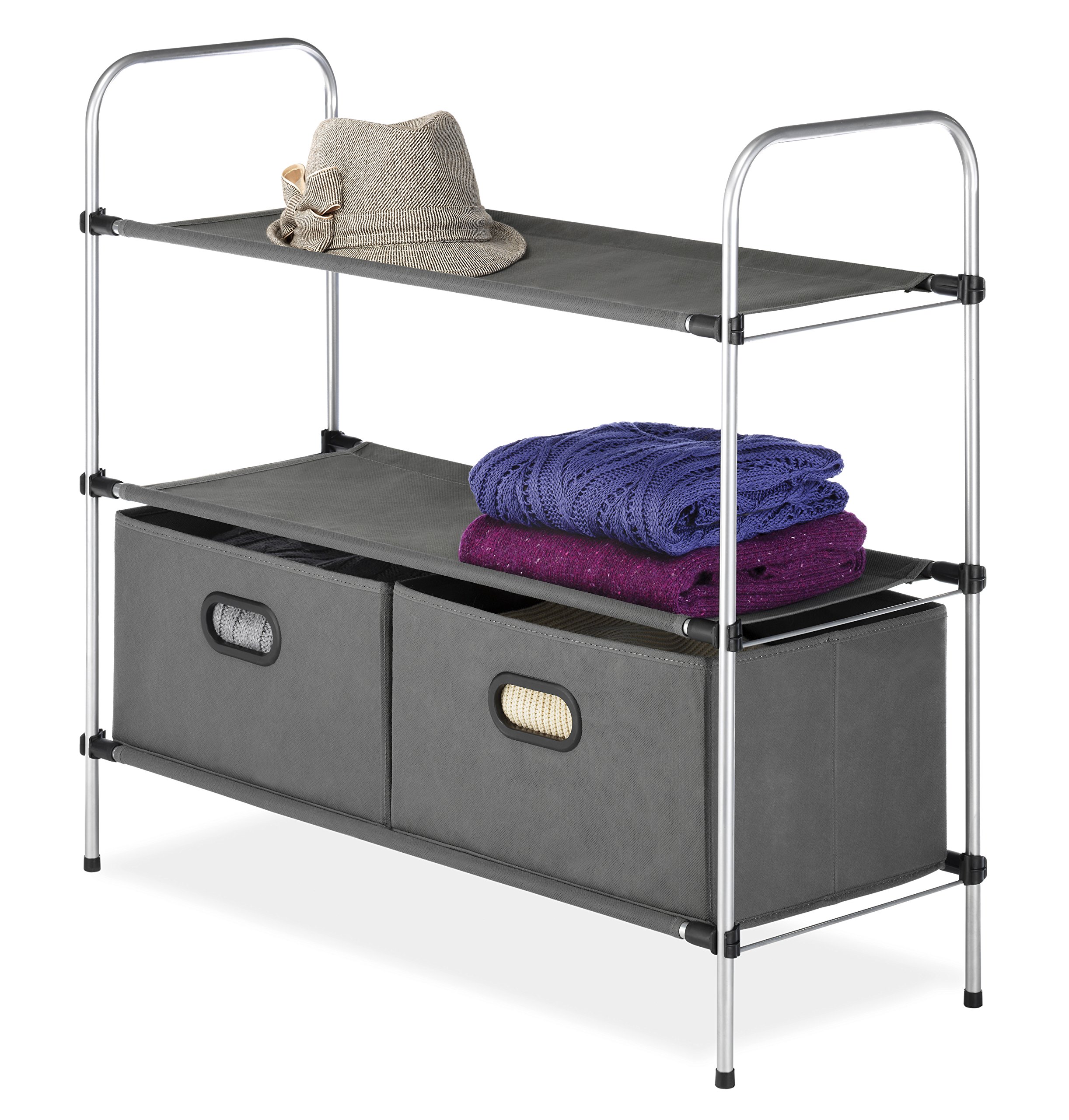 Whitmor Closet Shelves and Drawers - Space-Saving Closet Organizer with Adjustable Shelves & Drawers for Bedroom, Closet, Dorm Room Storage Organization