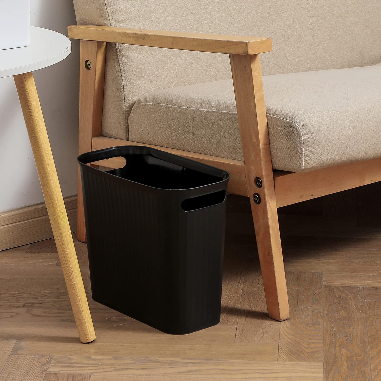 Rejomiik 3.5 Gallon Slim Plastic Trash Can with Handles - Small Waste Basket for Bathroom, Bedroom, Office, Kitchen & Dorm - Space-Saving Rectangular Garbage Bin (Black) | Perfect for Tight Spaces & Home Organization
