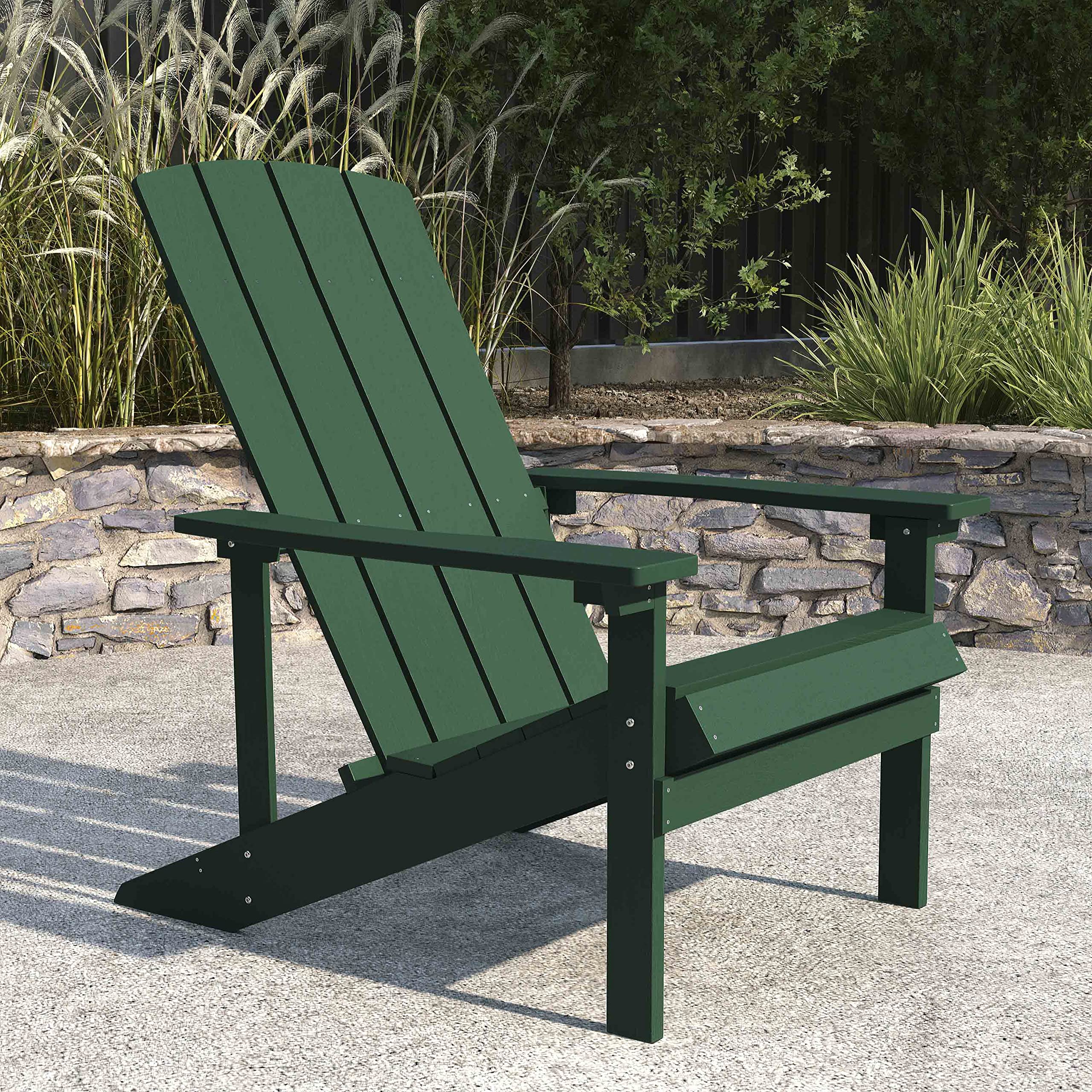 Merrick Lane Riviera Adirondack Patio Chairs - Weather-Resistant Green Outdoor Furniture with Vertical Back & Wide Arms - Comfortable Slanted Seat Design - Perfect for Poolside, Garden, and Backyard Relaxation