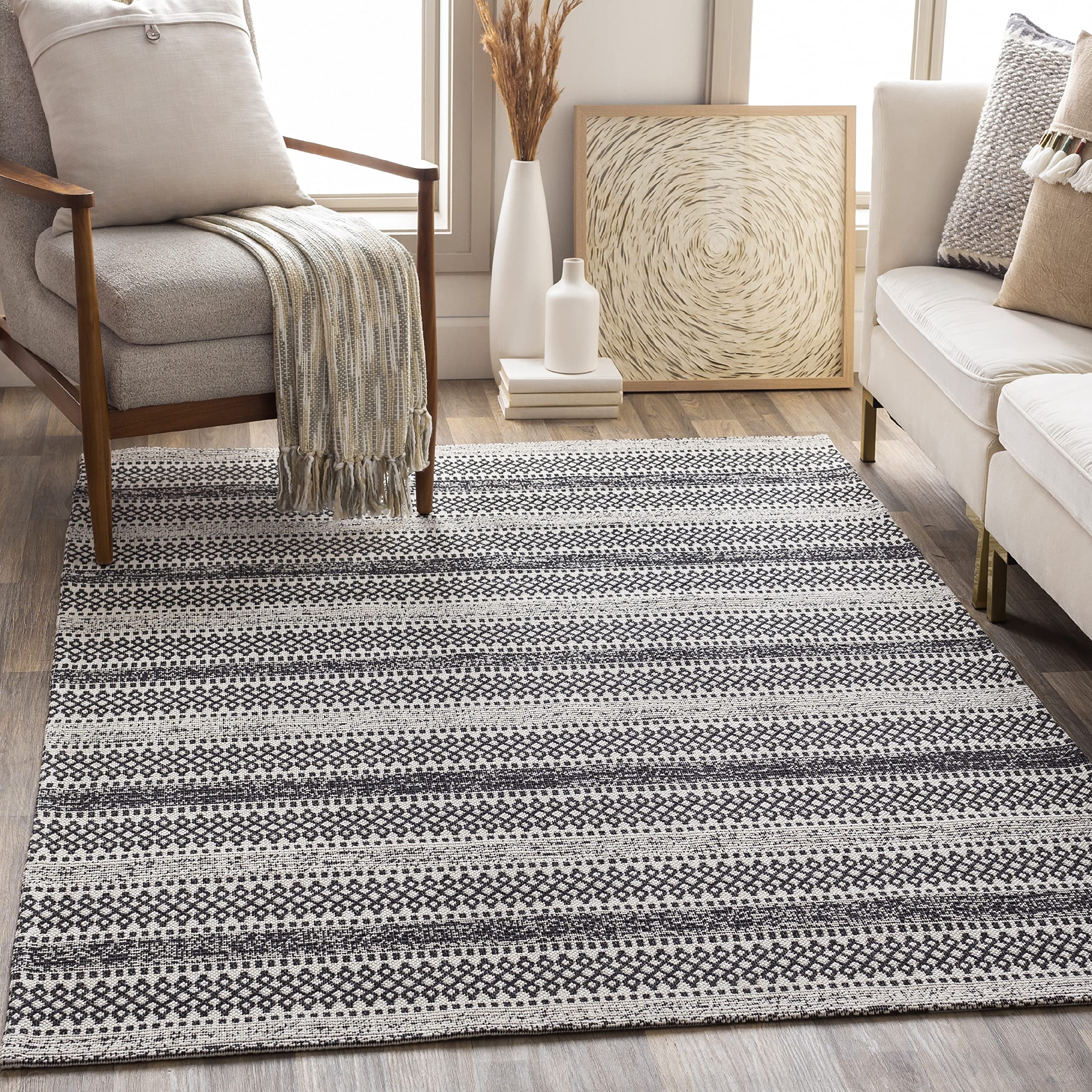 Mark&Day 2x4 Bohemian Area Rug - Black & Cream Vintage Style Carpet for Living Room, Bedroom, Kitchen - Non-Slip Soft Floor Mat (2'2