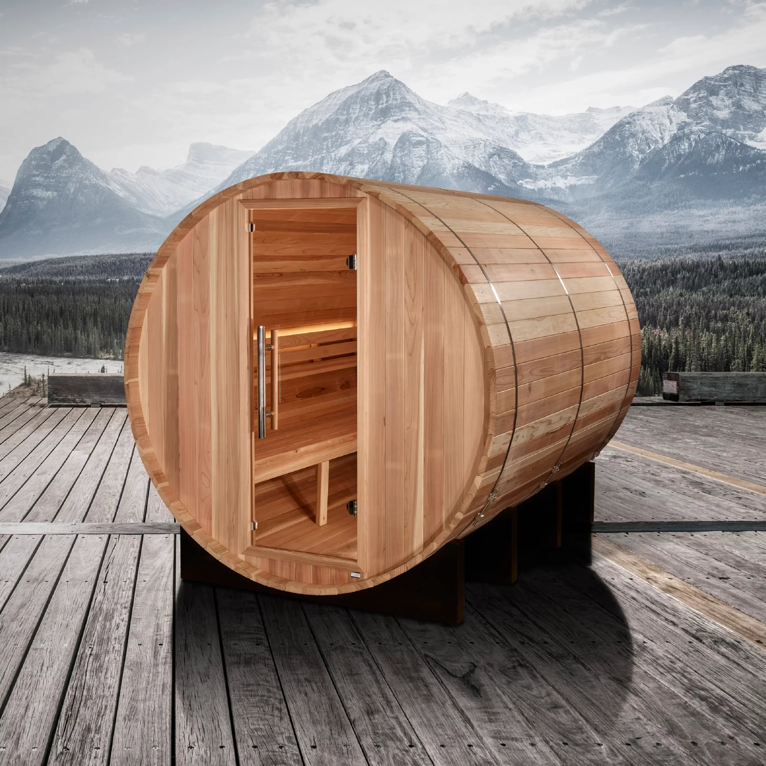 Golden Designs Klosters 6-Person Barrel Sauna - Premium Pacific Cedar Wood - Outdoor/Indoor Home Spa Relaxation & Detox