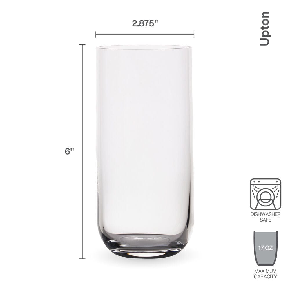 Premium Upton Set of 4 Crystal Clear Highball Glasses - 16oz Tall Drinking Glasses for Cocktails, Iced Tea & Smoothies - Perfect for Home Bars, Parties & Gift Giving