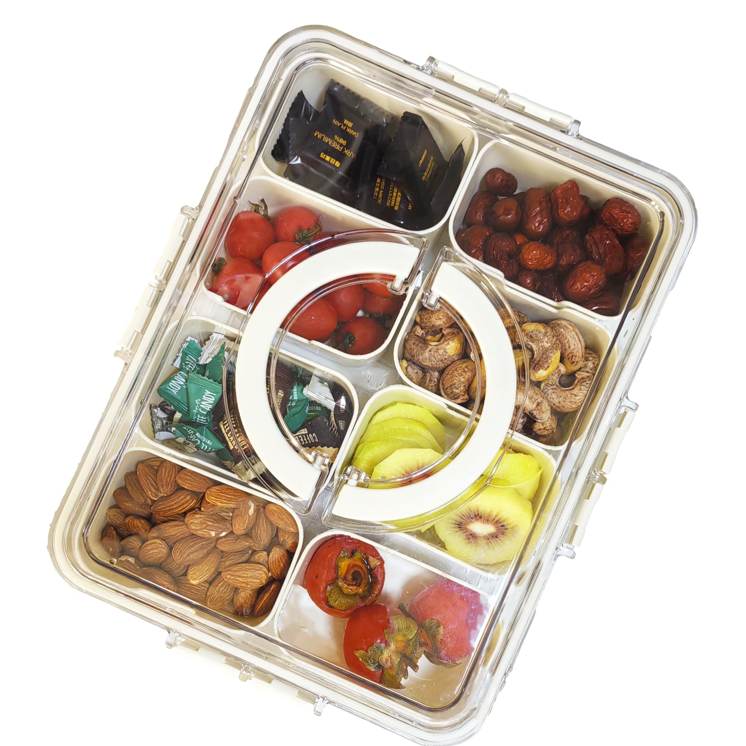 Divided Clear Snackle Box Container with Lid & Handle - 3 Compartment Charcuterie Board for Fruits, Candy, Vegetables, Nuts & Snacks - Perfect for Party Platters, Travel Food Storage & Picnic Organizer - BPA-Free Plastic Serving Tray for Home, Office & Outdoor Use