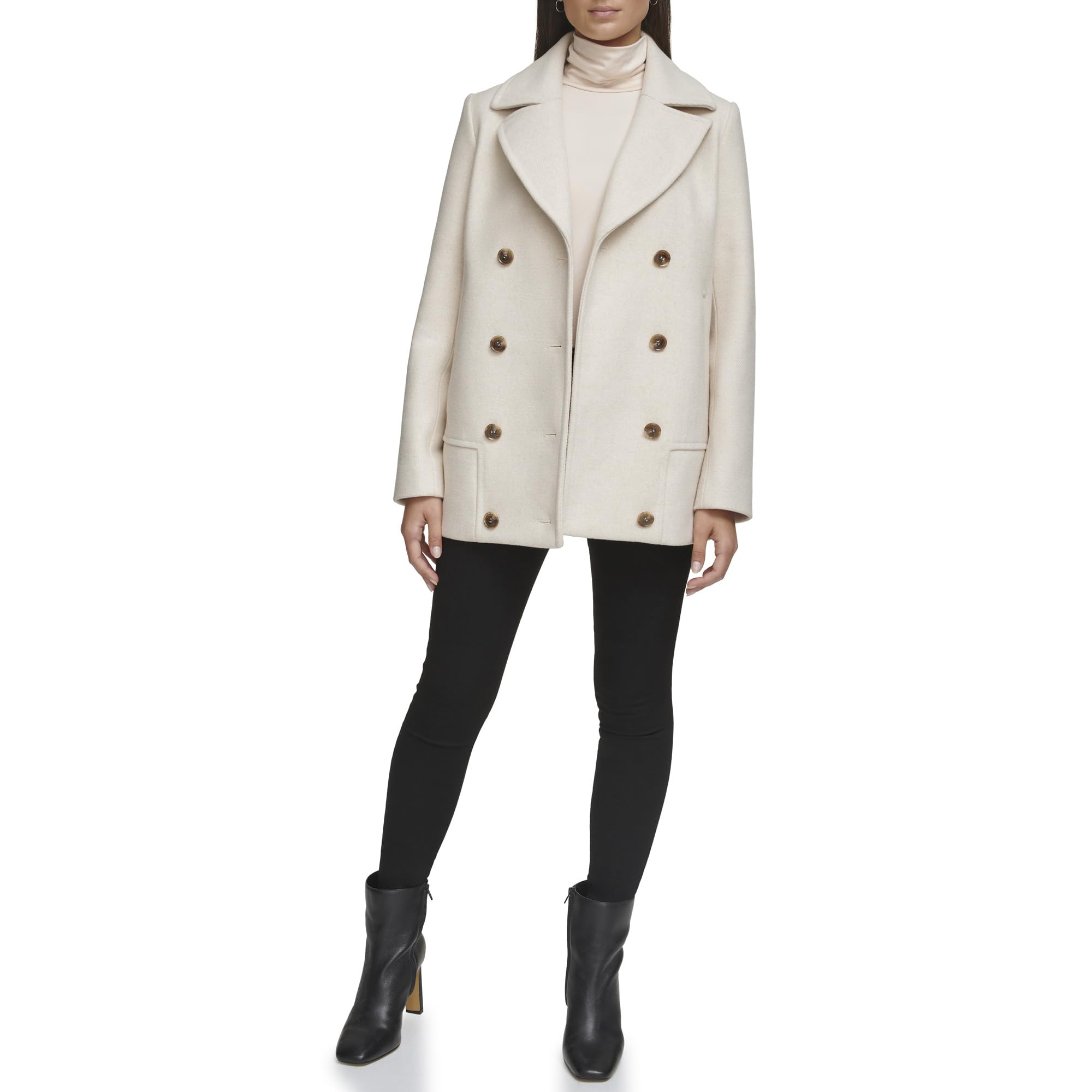 Kenneth Cole Women's Wool Coat with Double Breasted Notch Collar & Button Details - Perfect for Office, Business Meetings & Winter Fashion
