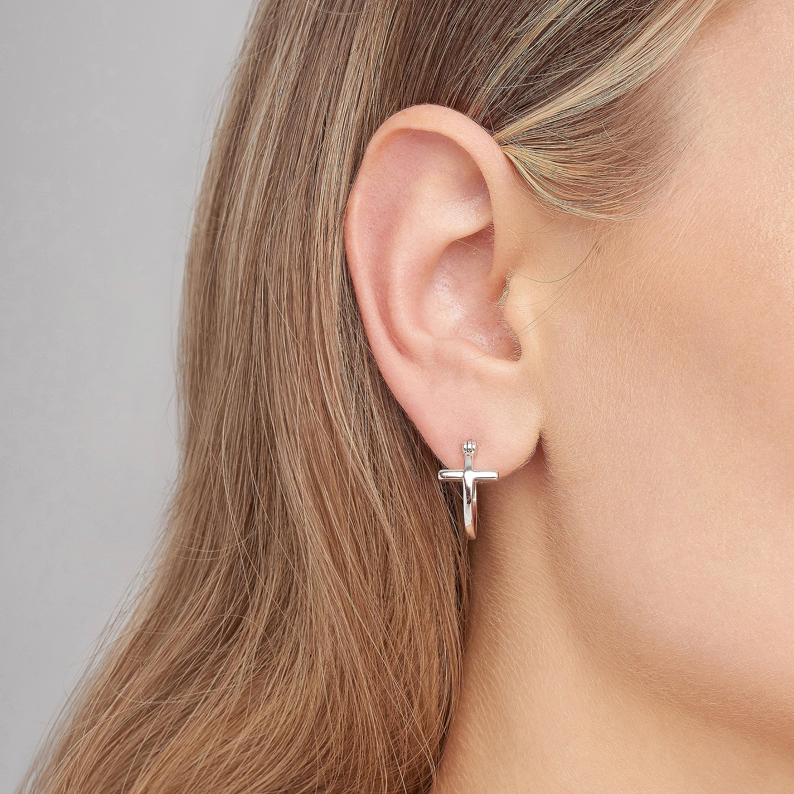 MORGAN & PAIGE .925 Sterling Silver Rhodium Plated Cross Circle Hoop & Stud Earrings for Women - Lightweight Dainty Hypoallergenic Religious Jewelry - Perfect for Church, Weddings & Everyday Faith-Based Fashion