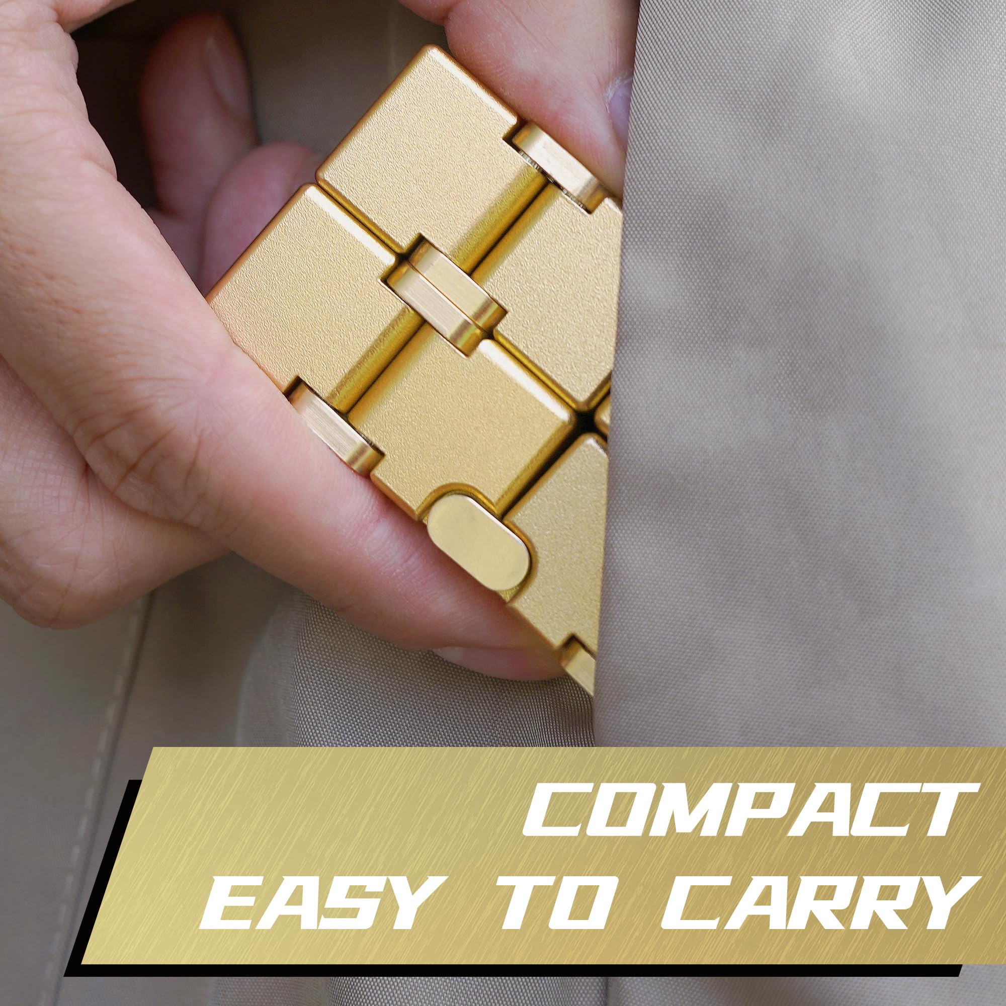 Gold Infinity Cube Fidget Toy for Adults & Kids - Stress Relief & ADHD Focus Aid - Sensory Fidget Toys for Teens 8-12 - Perfect for Office, Classroom & Anxiety Relief (Gold)