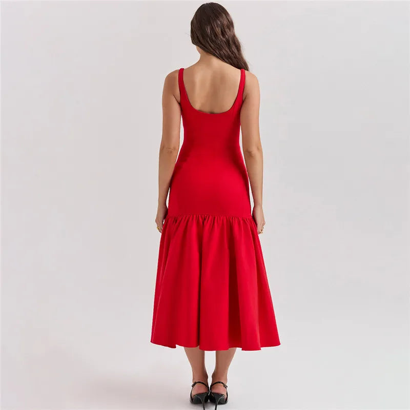 Elegant Backless Maxi Fishtail Dress for Women - Square Collar Sleeveless Loose Pleated Long Gown | Perfect for Evening Parties, Weddings & Special Occasions