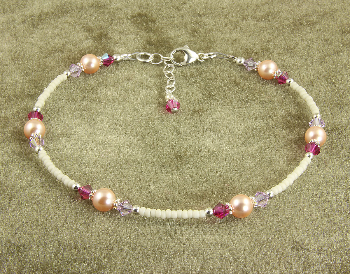 Fuchsia Lavender Peach Crystal Pearl Anklet - Elegant Beaded Ankle Bracelet for Women, Boho Chic Summer Jewelry Gift - Perfect for Beach, Wedding & Festival Outfits