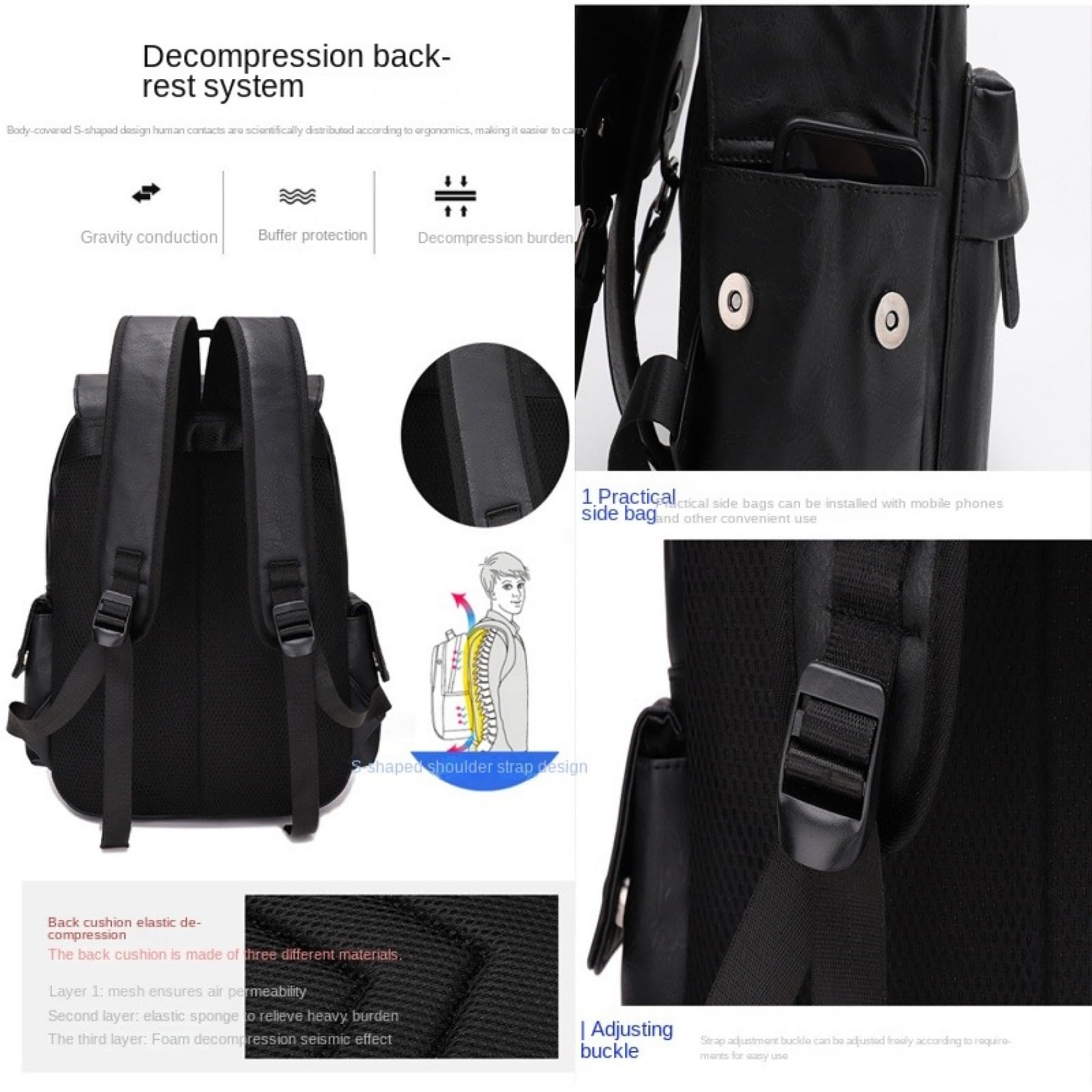 Premium Genuine Leather Backpack for Men & Women - 17 Inch Laptop Business Backpack with Large Capacity - Waterproof Travel Backpack for Work, College, Commuting & Outdoor Adventures (Black)