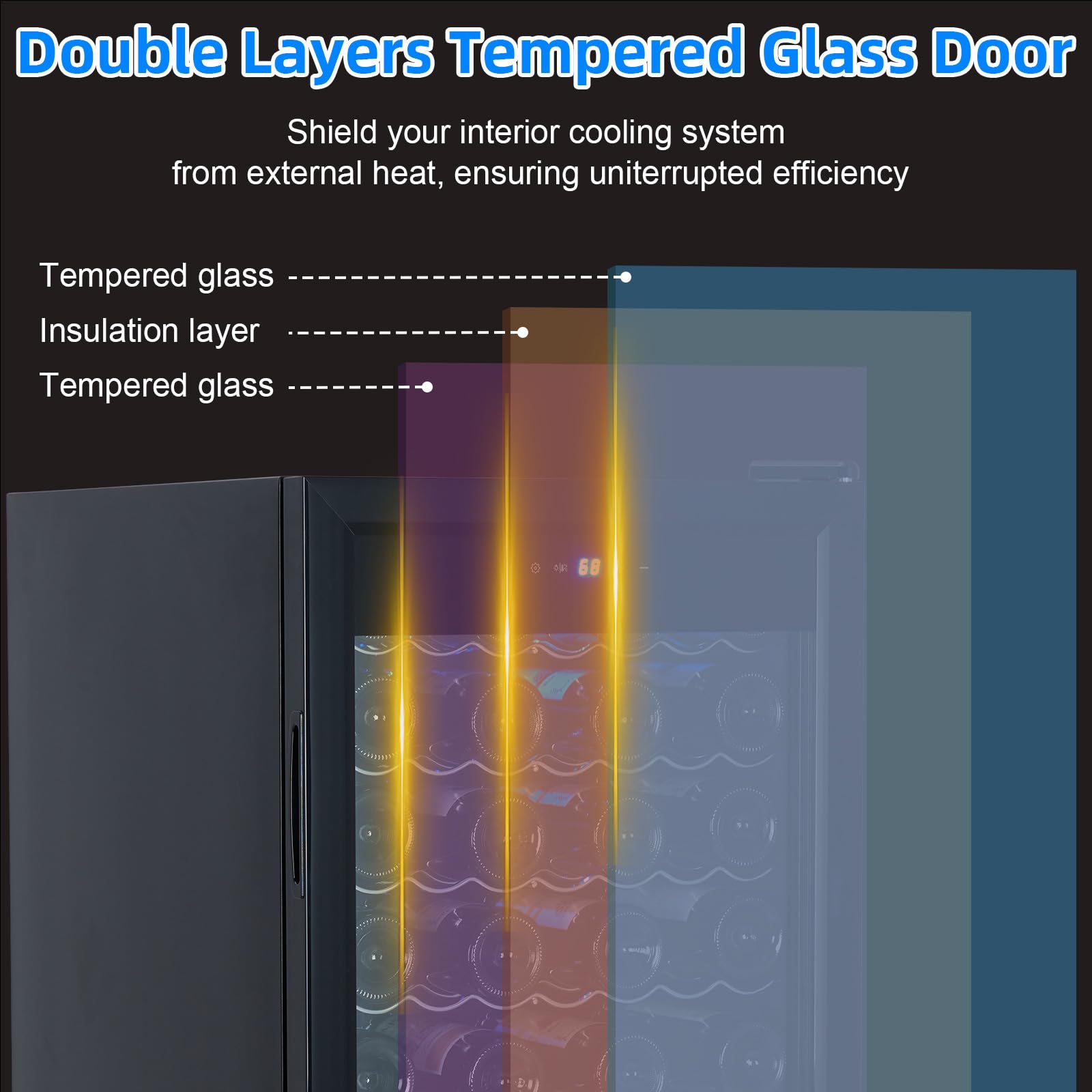 GARVEE 32 Bottle Compressor Wine Cooler Refrigerator - Freestanding Wine Cellar with Digital LED Touch Control (41°F-64°F) - Compact Single Glass Door Design for Red, White, Champagne & Sparkling Wine - Perfect for Home Bars, Restaurants, and Wine Storage