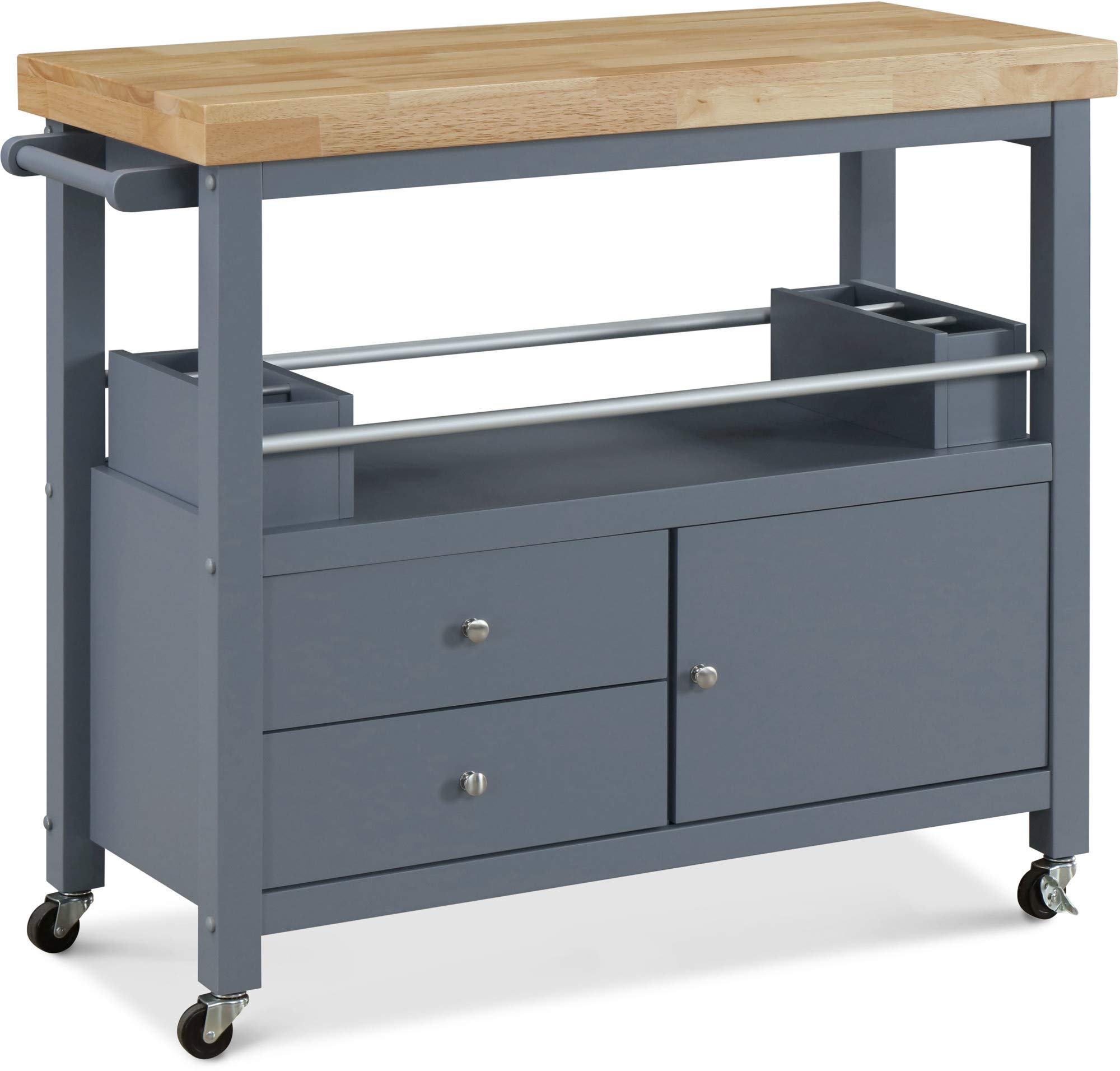 ClickDecor Anson Kitchen Island Bar Cart with Storage - Butcher Block Table on Wheels, Portable Cabinet Organizer for Small Spaces, Home & Apartment Essentials - Gray | Perfect for Kitchen, Dining Room & Entertaining