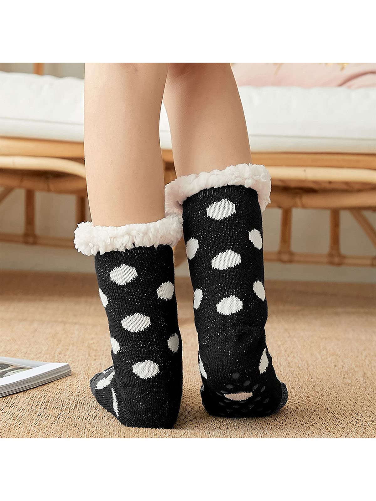 Century Star Non-Slip Grip Slipper Socks for Women - Warm Fuzzy Fluffy House Socks - Perfect for Winter, Christmas Gifts & Cozy Home Wear