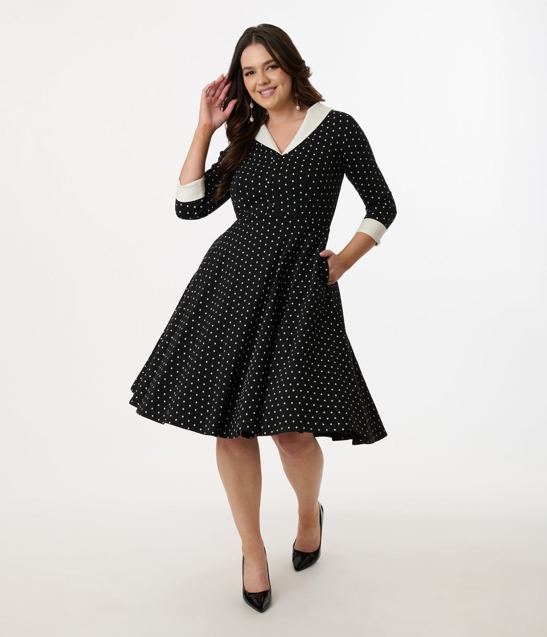 Vintage Black & White Polka Dot Shirt Dress for Women - Retro 1950s Style Button Down Dress - Perfect for Casual Wear, Office Outfits & Date Nights