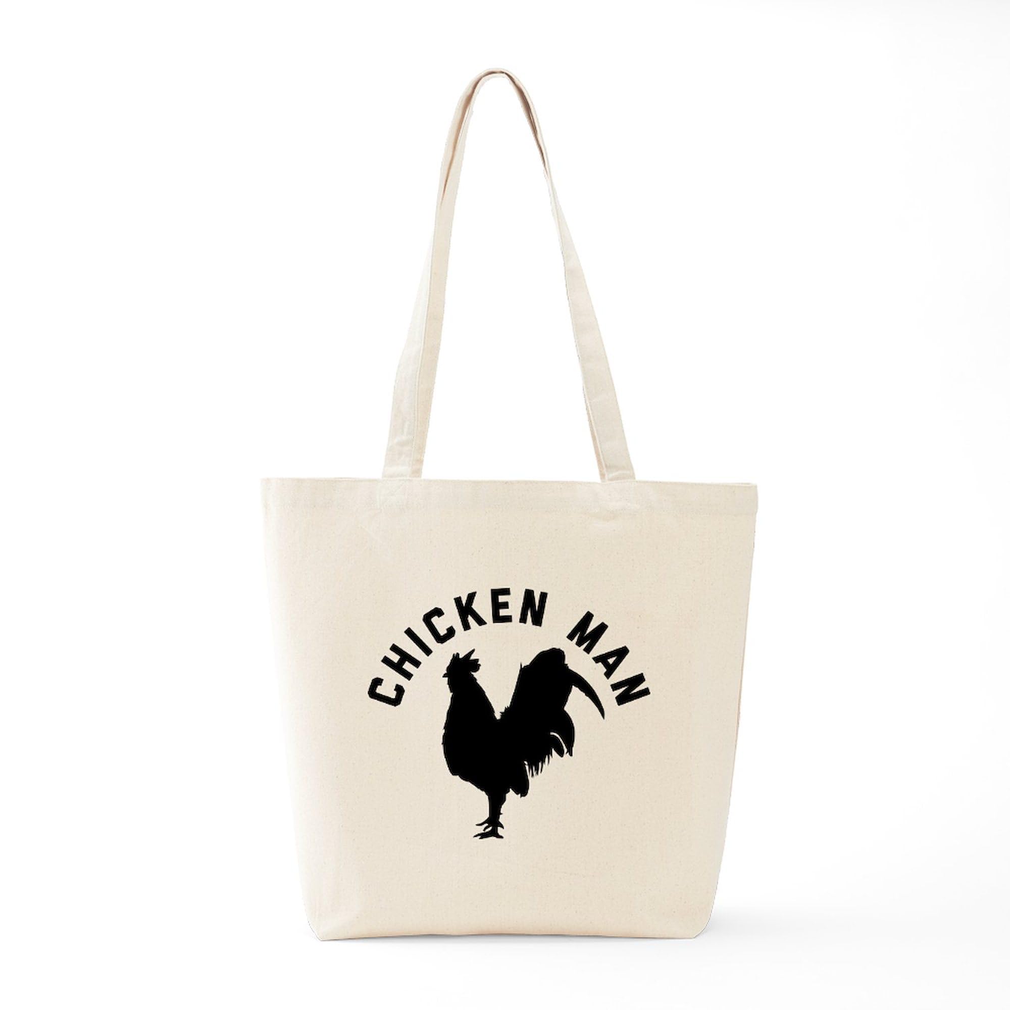 Chicken Man Tote Bag - Natural Canvas Reusable Grocery Shopping Bag for Men & Women | Eco-Friendly Grocery Tote for Farmers Market, Beach, Work & Daily Use
