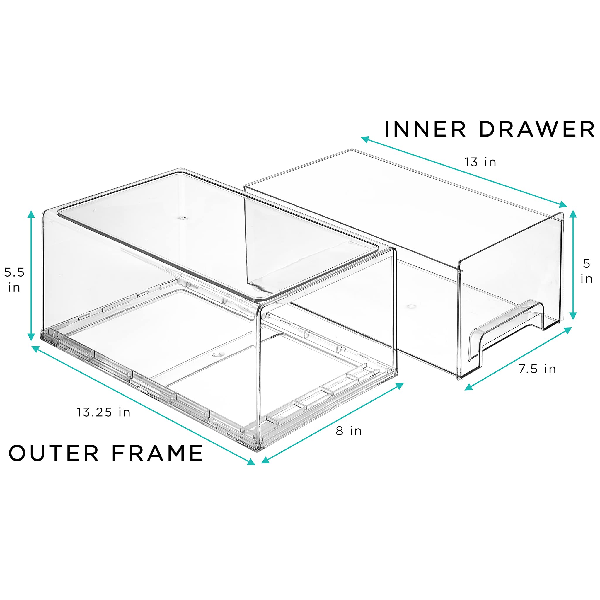 Sorbus Large Clear Stackable Storage Drawers – 2-Pack Plastic Organizer Bins with Handles for Closet, Pantry, Office & Home Organization – Deep Stackable Drawers for Clothes, Toys, Books & More