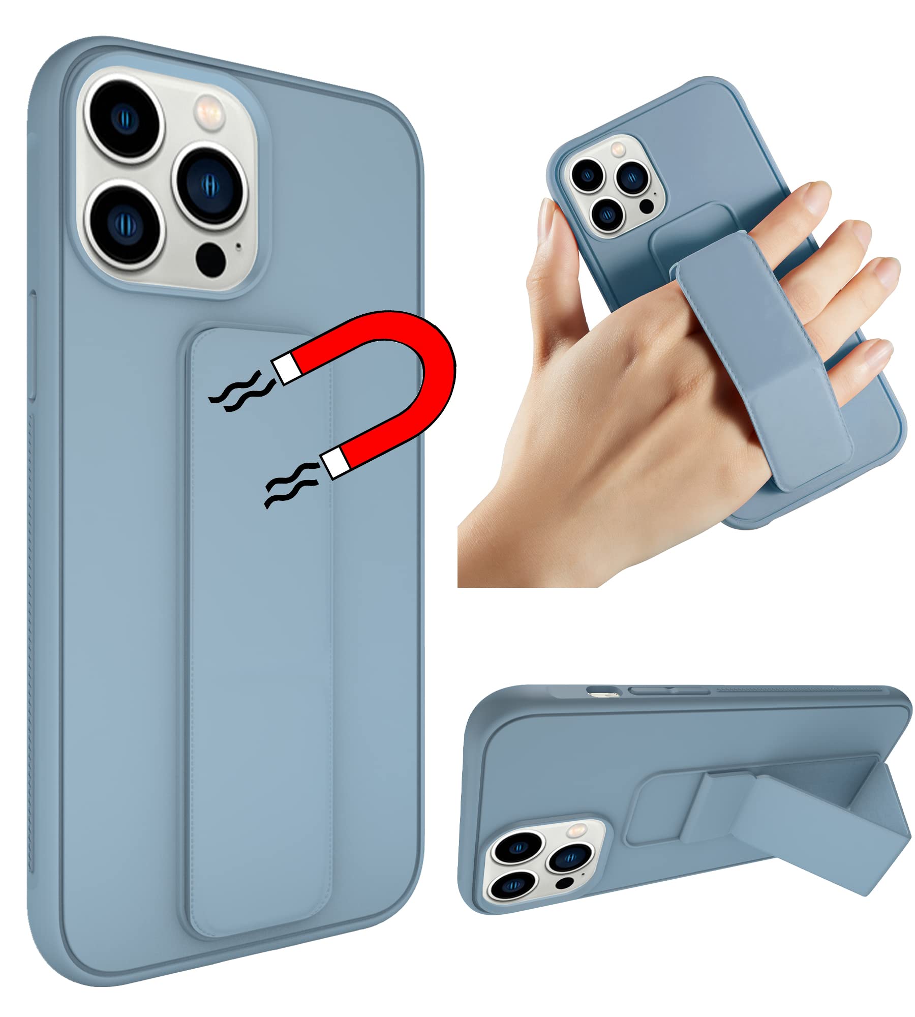 Varikke Magnetic Stand Case for iPhone 13 Pro Max - Slim Silicone Protective Cover with Kickstand, Vertical & Horizontal Viewing | Perfect for Work, Travel & Entertainment (Light Blue)
