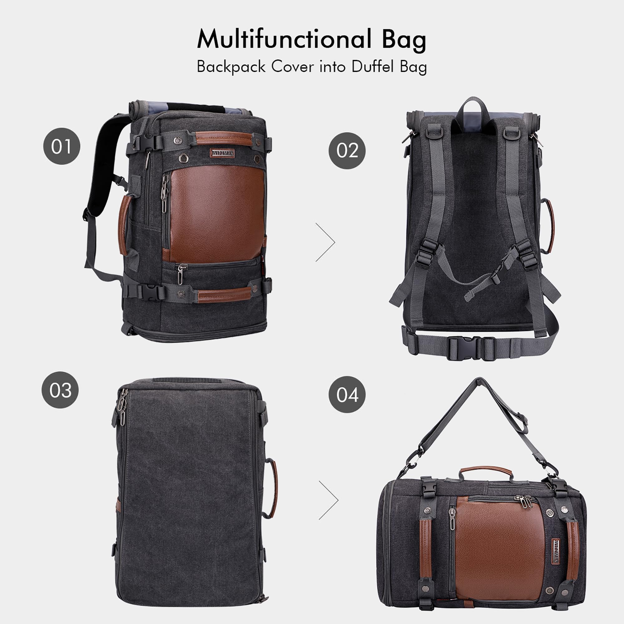 WITZMAN Travel Backpack Carry-on Luggage with Shoe Compartment - Perfect for Gym & Weekend Trips