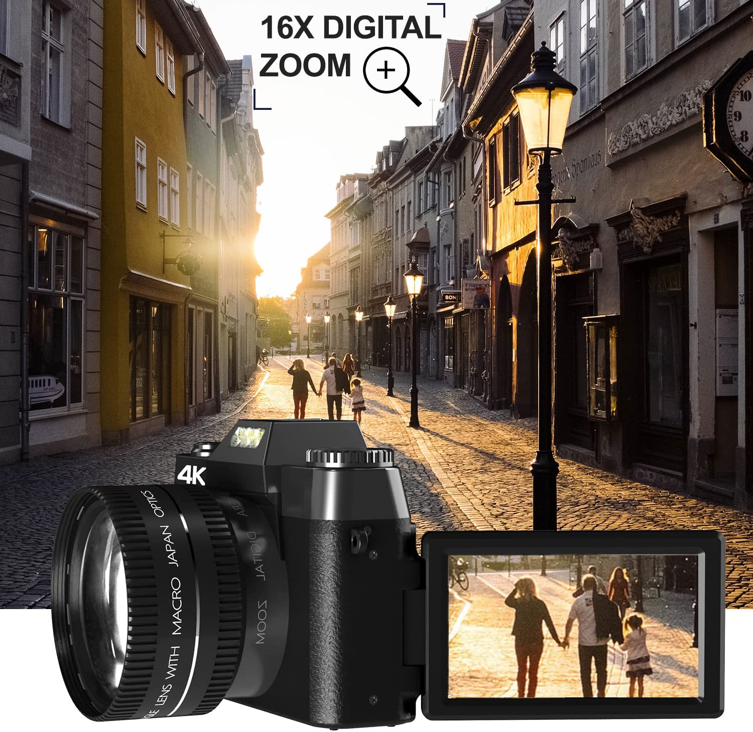 Acuvar 4K 48MP Digital Camera for Photography & YouTube Vlogging - 3.0’’ 180° Flip Screen, WiFi, 16X Zoom, Wide Angle/Macro Lens, Rechargeable Battery, 64GB SD Card (Black) - Perfect for Travel, Blogging & Content Creation
