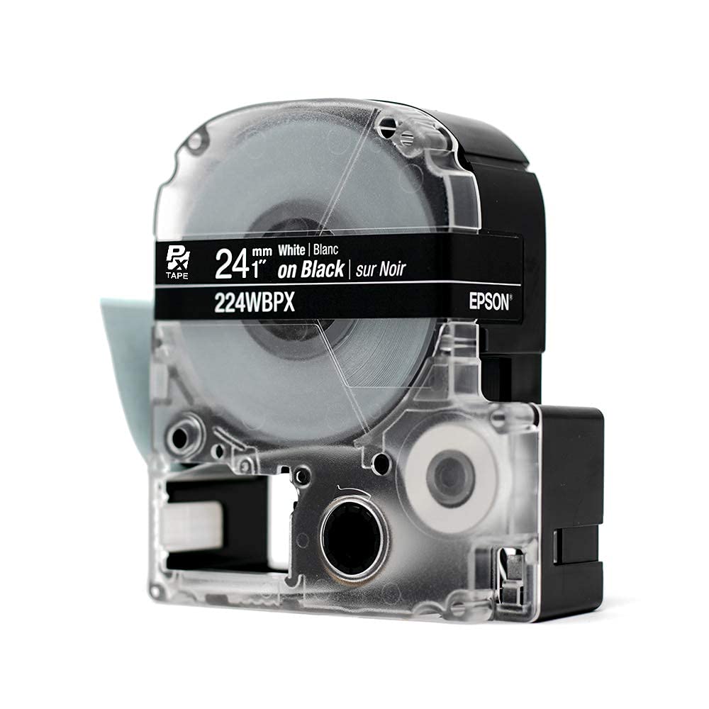 Epson LABELWORKS 224WBPX PET Tape Cartridge - White on Black Industrial Label Maker Tape - 1
