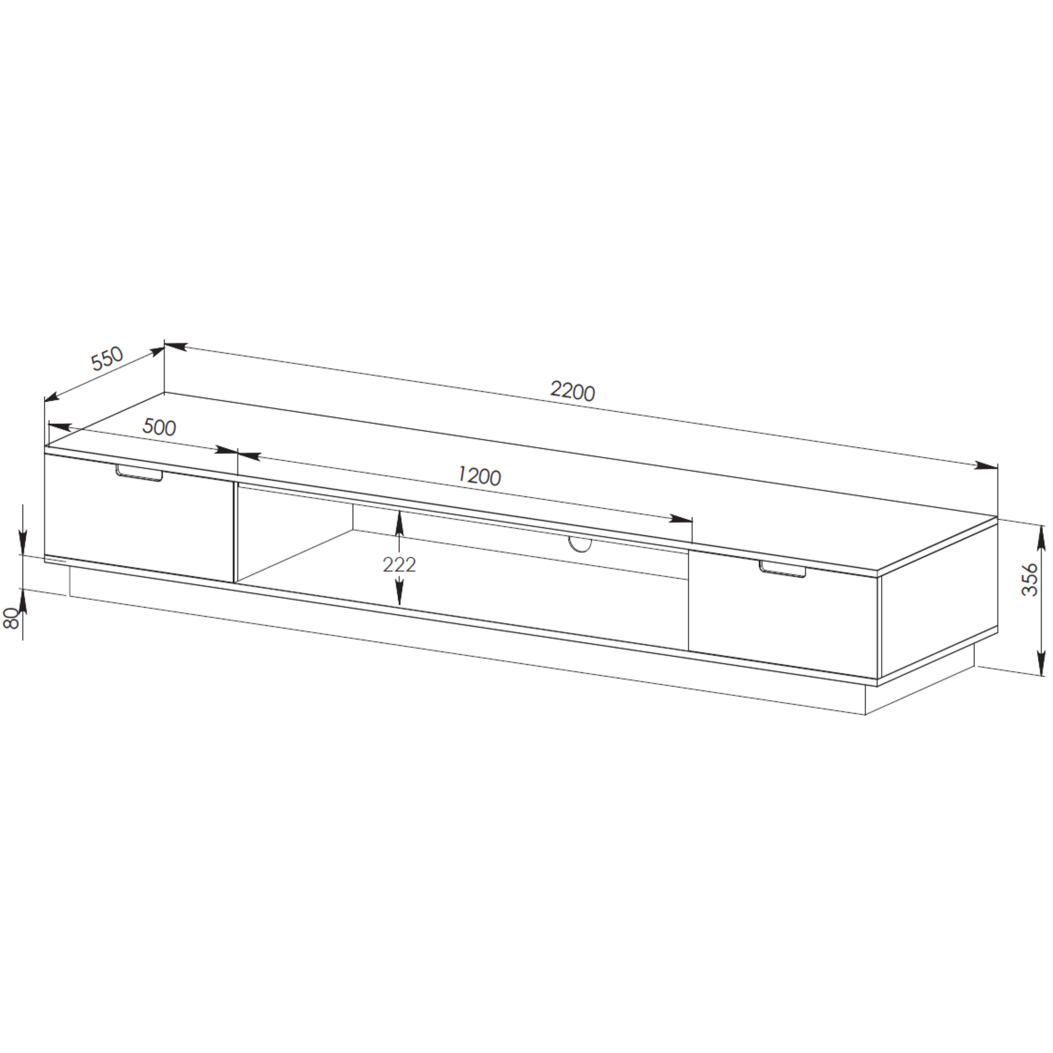 Tauris Rio 2200mm Low Line TV Stand - Black Oak Entertainment Center for Living Room, Bedroom & Home Theater