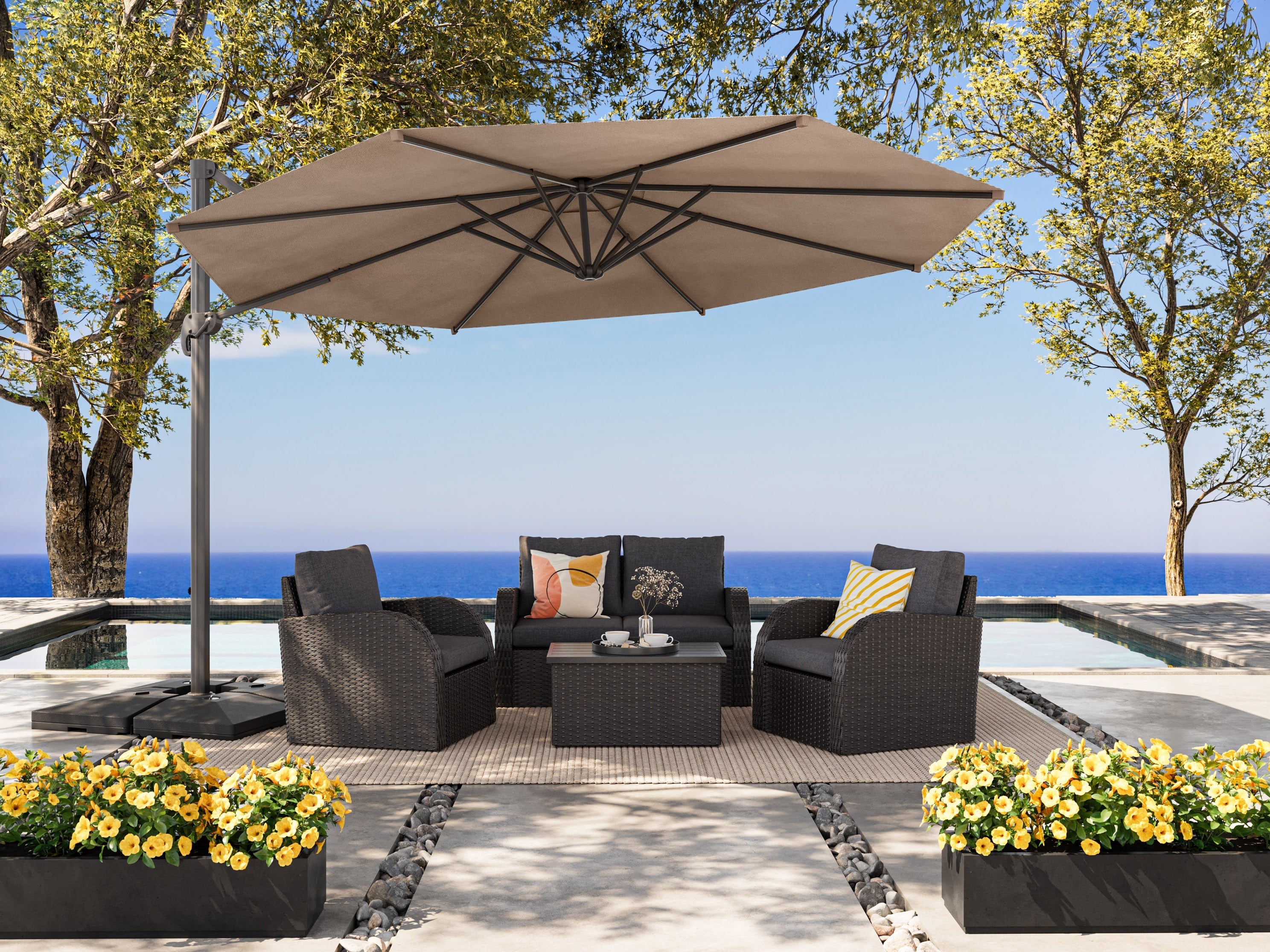 11.5ft Deluxe Offset Patio Umbrella - Heavy Duty Outdoor Cantilever Umbrella with Wind Vent, UV Protection, Waterproof Fabric - Perfect for Poolside, Backyard, Deck, and Patio Use