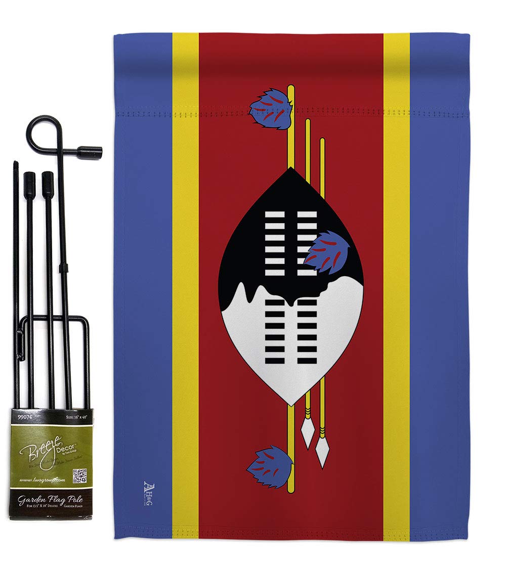 Americana Home & Garden Swaziland Double-Sided Garden Flag Set with Stand - Country & Regional House Decoration Banner for Yard, Patio & Outdoor Decor - Made in USA - Perfect for National Holidays, International Events & Home Landscaping