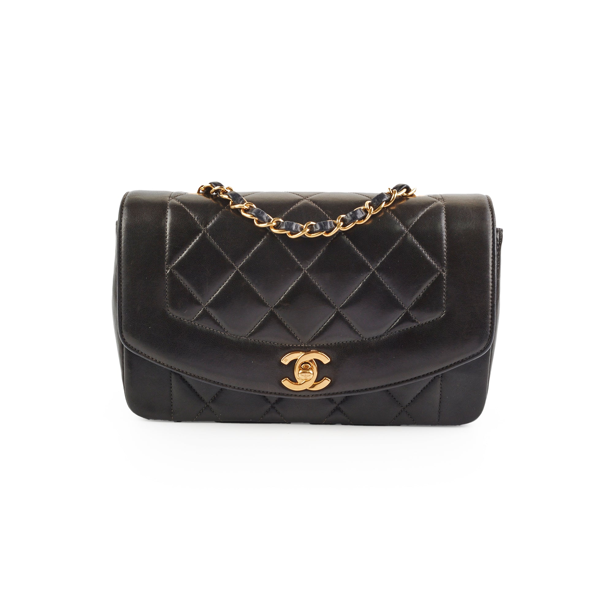Authentic Chanel Small Vintage Diana Lambskin Leather Shoulder Bag Black - Perfect for Date Night & Special Occasions