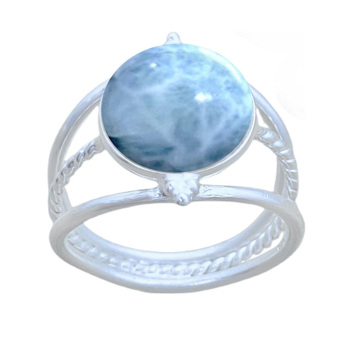 Laihas Free Spirit Larimar Ring – Genuine Blue Gemstone Silver Jewelry for Women, Boho Chic & Healing Crystal – Perfect for Everyday Wear, Meditation & Gift Giving