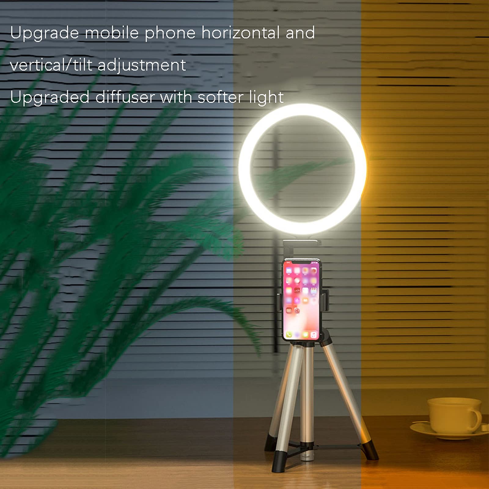 10in Selfie Ring Light with Tripod Stand - Dimmable LED Beauty Makeup Light for Live Streaming, TikTok Videos & Phone Photography | Phone Holder & Support for iPhone, Android Mobile Devices | Perfect for Vlogging, Makeup Tutorials and Video Calls