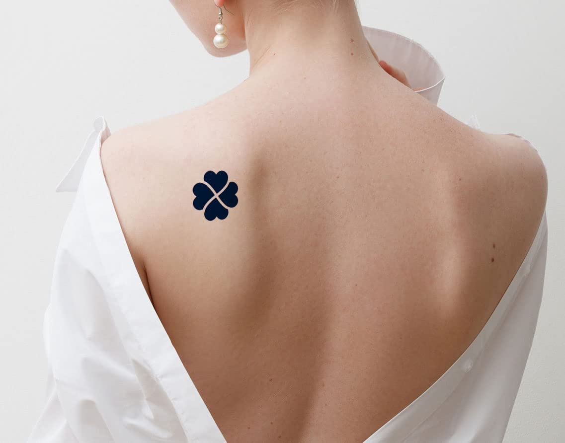 Long-Lasting 1-2 Weeks Semi-Permanent Temporary Tattoo Ink - Realistic Shamrock & Four Leaf Clover Design for Good Luck - Navy Blue Fake Tattoos for Men & Women (4 Sheets) - Perfect for Chest, Neck, Arm & Body Art