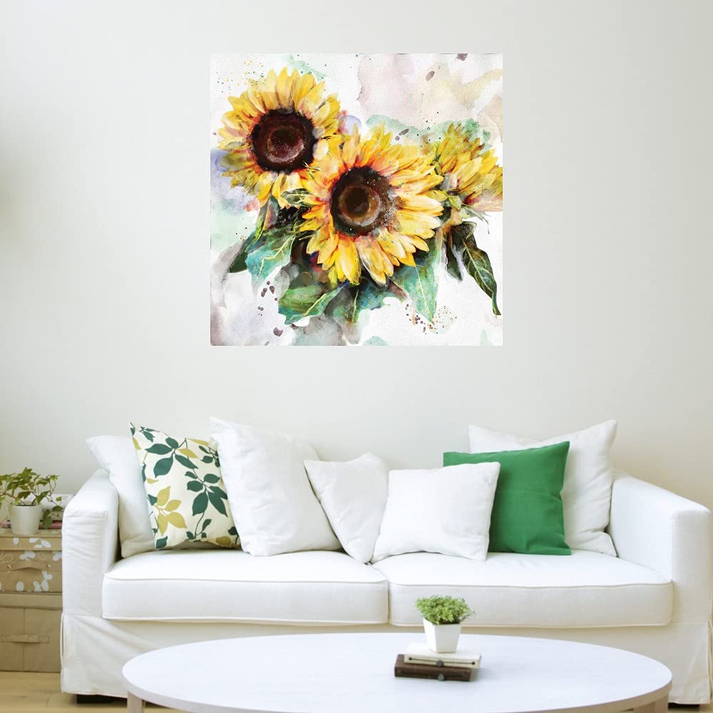 Sunflower Trio Canvas Wall Art - Hand Painted Floral Decor for Living Room, Bedroom, Office - Ready to Hang 22x22 Inch - Perfect for Home, Kitchen & Dining Room Decor