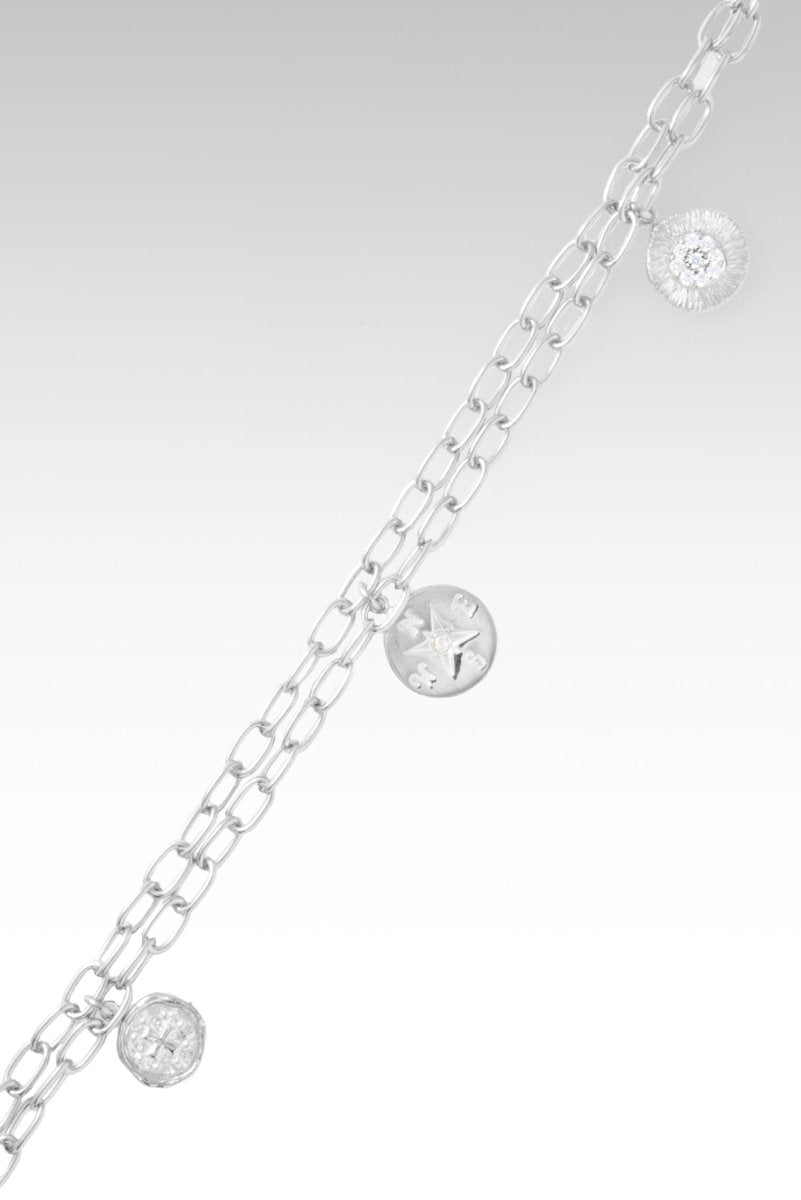 Rhodium Plated Oxidized Direct My Path Bracelet with White Zircon Stones - Elegant Spiritual Jewelry for Women, Perfect for Meditation, Yoga & Everyday Wear