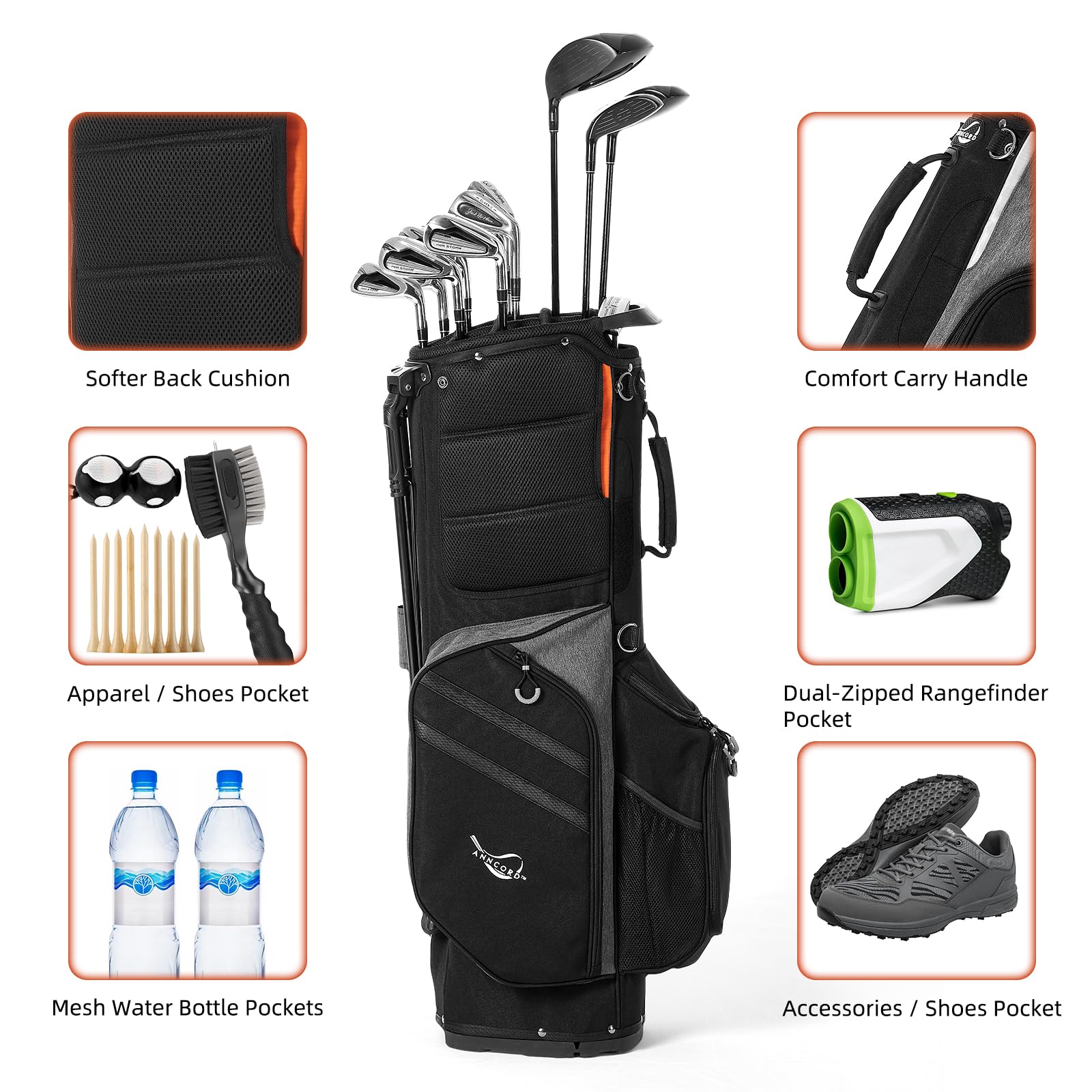 Lightweight 14-Way Golf Stand Bag with Full-Length Dividers, 7 Pockets & Dual Strap - Portable Golf Club Bag for Men & Women with Rain Hood - Perfect for Course Play, Driving Range & Travel