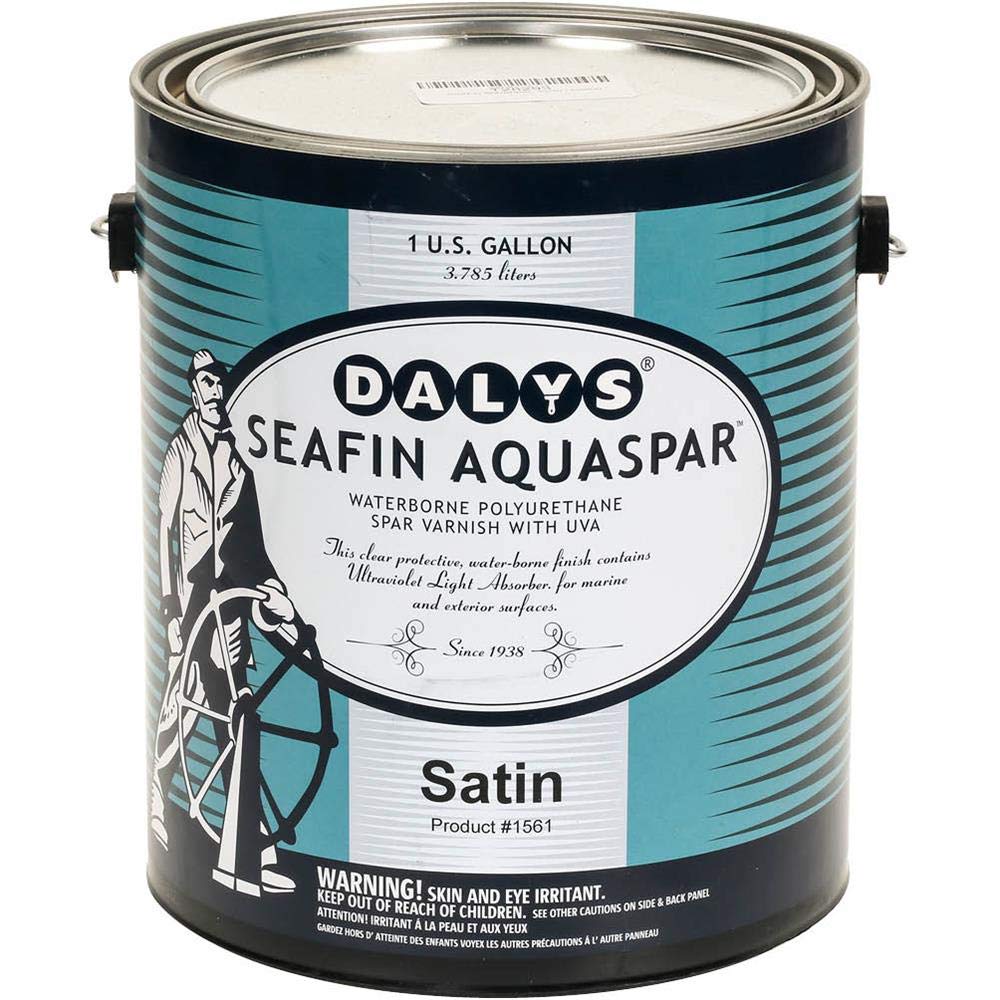 Daly's SeaFin AquaSpar Waterborne Polyurethane Clear Spar Varnish - Satin Finish, 1 Gallon for Marine & Outdoor Wood Protection - Ideal for Boats, Decks & Furniture
