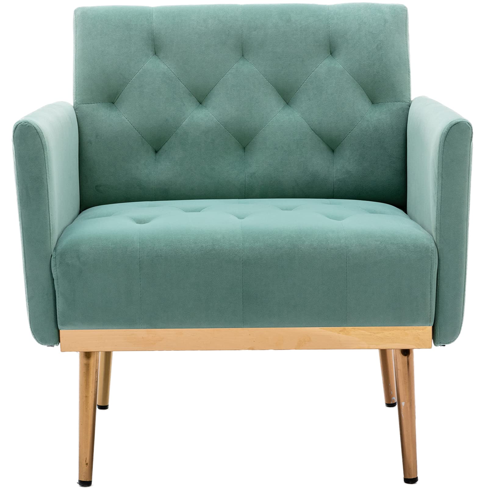 Modern Velvet Accent Chair with Gold Metal Feet - Luxurious Living Room & Bedroom Lounge Chair, Compact Single Sofa for Small Spaces, Perfect TV Armrest Seat for Home, Office or Coffee Shop (Light Green) - Ideal for Relaxing, Reading & Entertaining Guests