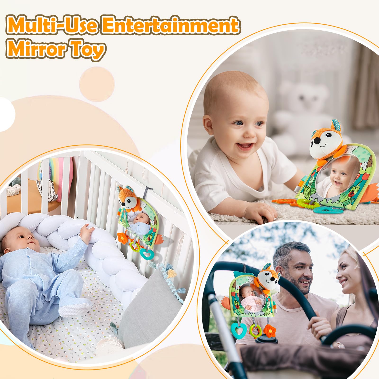 Baby Car Mirror with Toys for Rear-Facing Seats - Safe Travel for Infants 0-18 Months