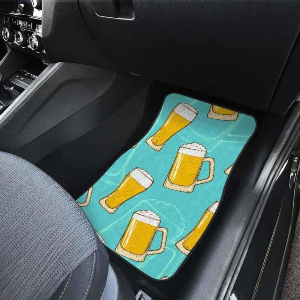 Premium Car Mats with Beer Pattern & Green Background - Front & Back Set (Model 195016) - Perfect for Bars, Breweries & Beer Enthusiasts' Vehicles