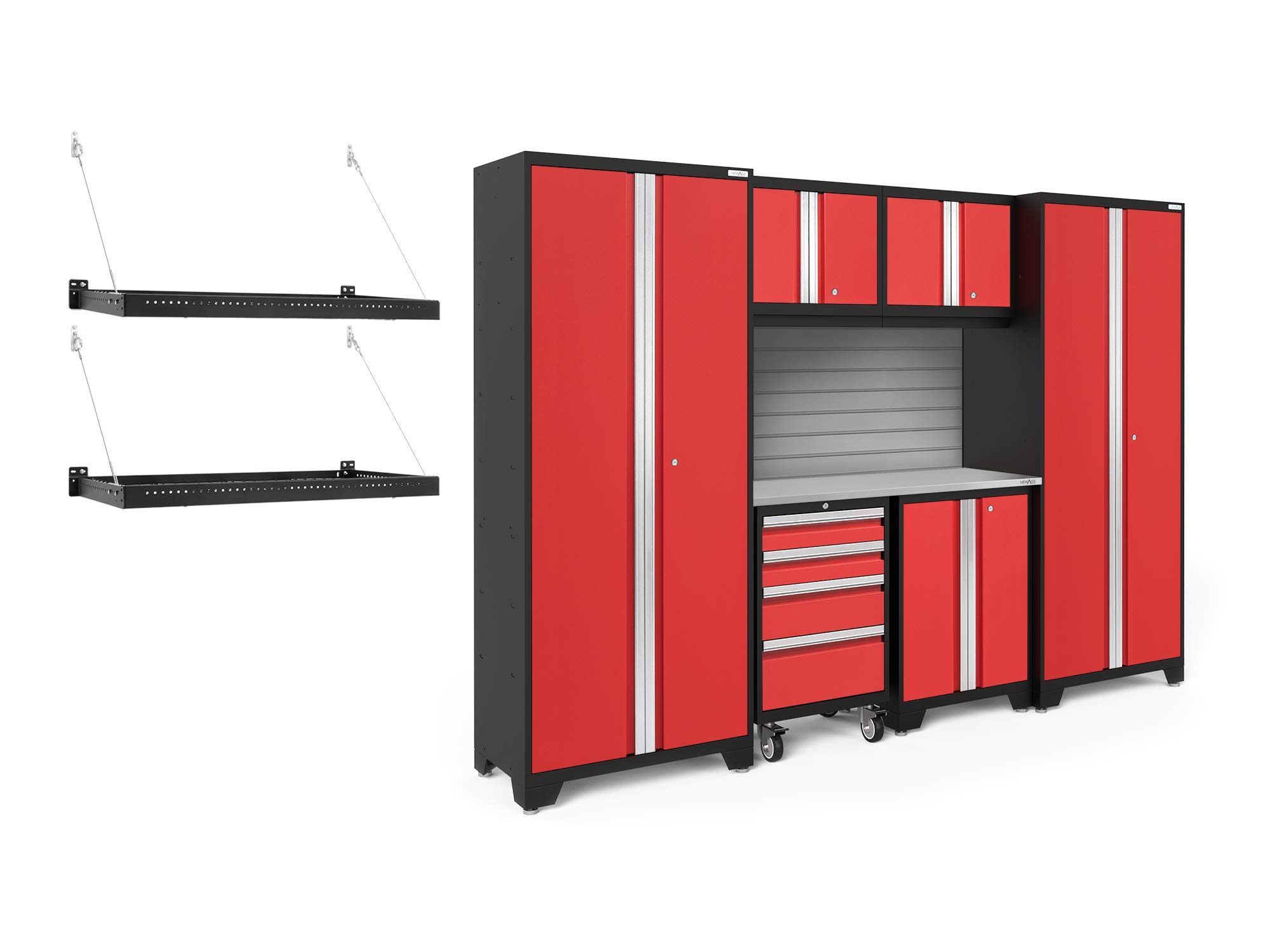 NewAge Products Bold Series Red 7-Piece Garage Cabinet Set (Model 50779) - Heavy-Duty Storage for Tools, Equipment & Workshop Organization