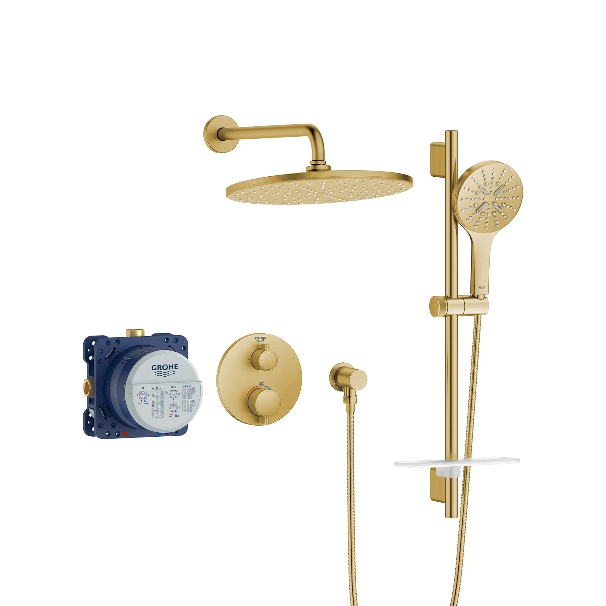 GROHE Rainshower GrohTherm 2-Handle Thermostatic Dual Function Round Shower Kit - Luxury Rainfall & Hand Shower Combo for Spa-Like Bathroom Experience