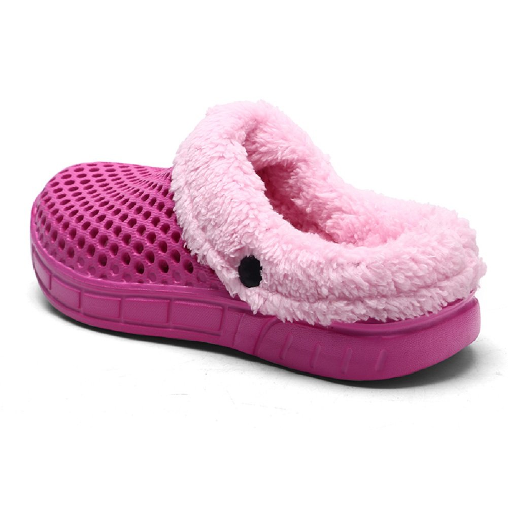 QISHENG Men's & Women's Fur-Lined Mules Clogs - Slip-On Garden Shoes, Warm Winter Slippers with Soft Fleece Lining | Indoor/Outdoor House Shoes for Comfort & Coziness (Rose Red)