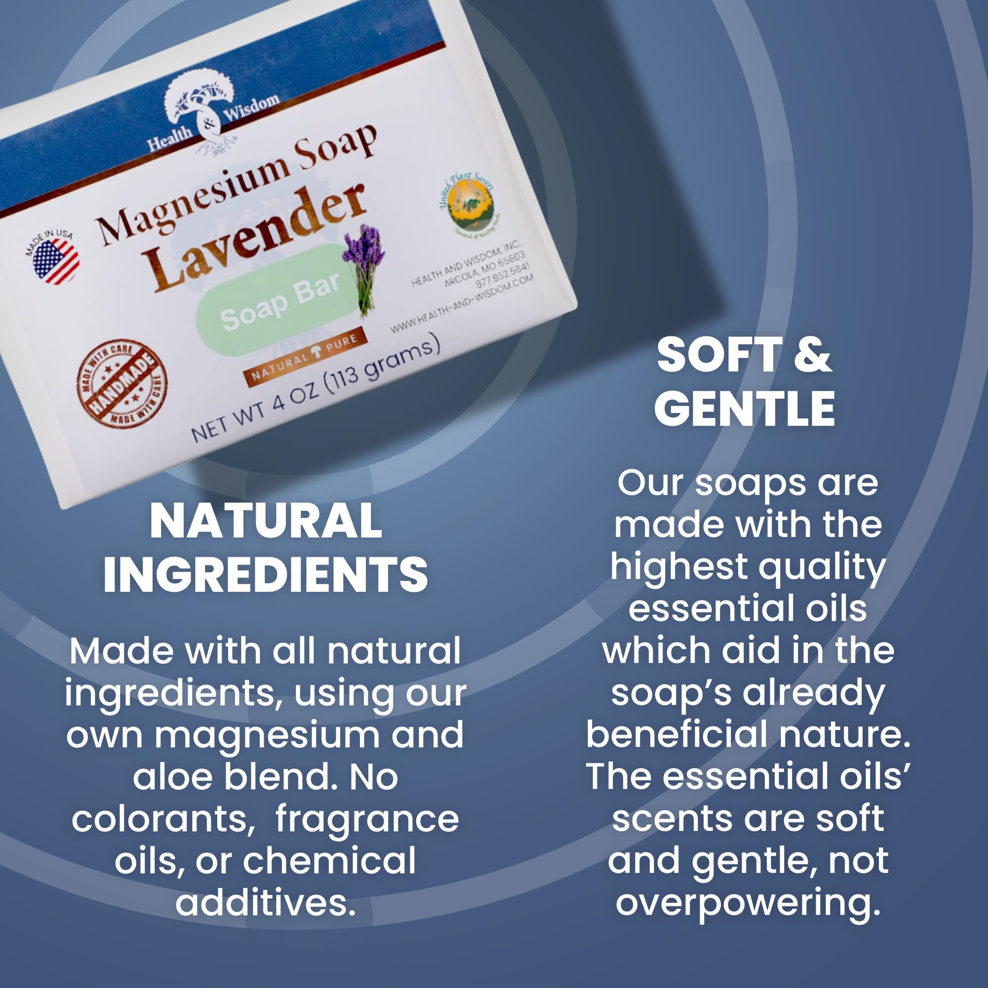 Health & Wisdom Magnesium Soap Bar - All Natural Lavender Body Wash with Magnesium Oil for Skin Care - Moisturizing Shower & Bath Soap (4oz) - Perfect for Relaxation, Muscle Recovery & Aromatherapy