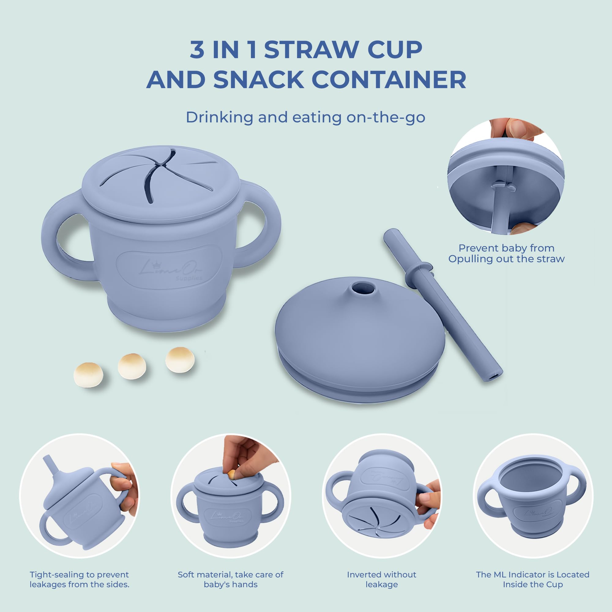 LimOr BPA-Free Silicone Baby Feeding Set - Complete Toddler Eating Essentials for Baby Led Weaning (6-12 Months, Gray) - Perfect for Independent Mealtime & Mess-Free Learning