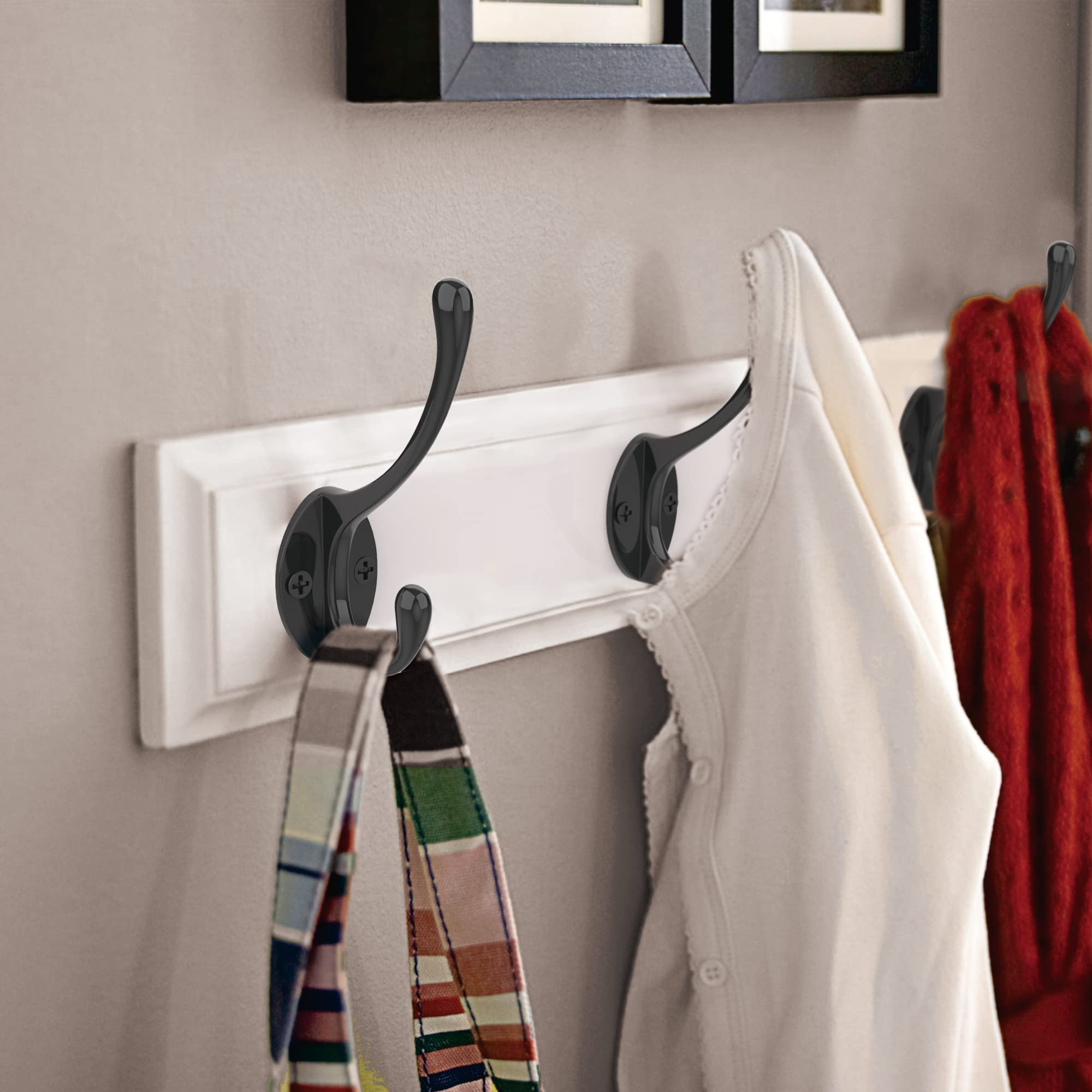 10-Pack Black Metal Wall Mounted Coat Hooks with 20 Screws - Heavy Duty Coat Hangers for Jackets, Hats & Bags - Perfect for Entryway, Closet, Bathroom & Mudroom Organization