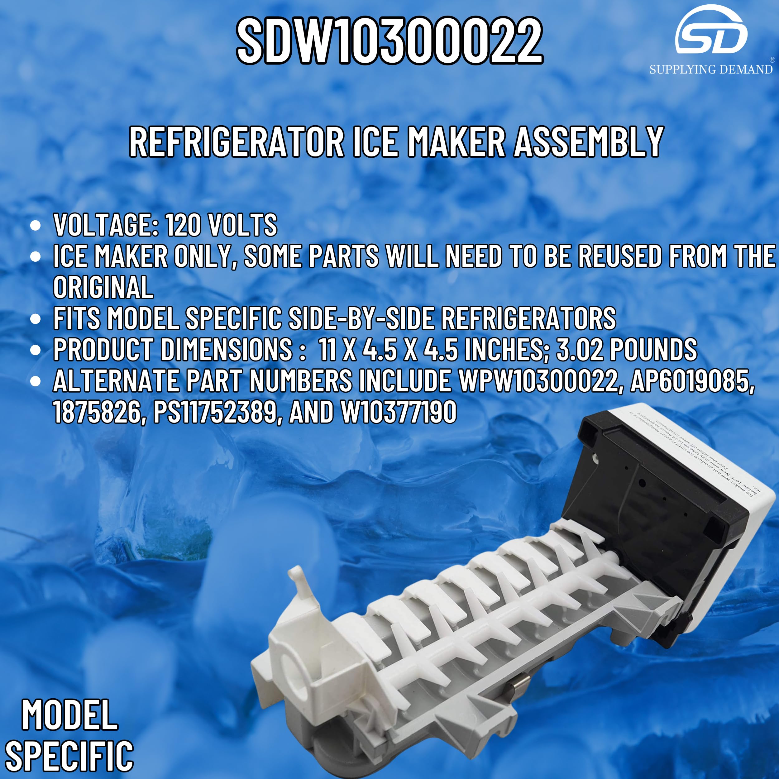 W10300022 W10122556 Refrigerator Ice Maker Assembly Replacement - Compatible with Specific Models (Not Universal) | Perfect for Kitchen Appliance Repair & Home Maintenance