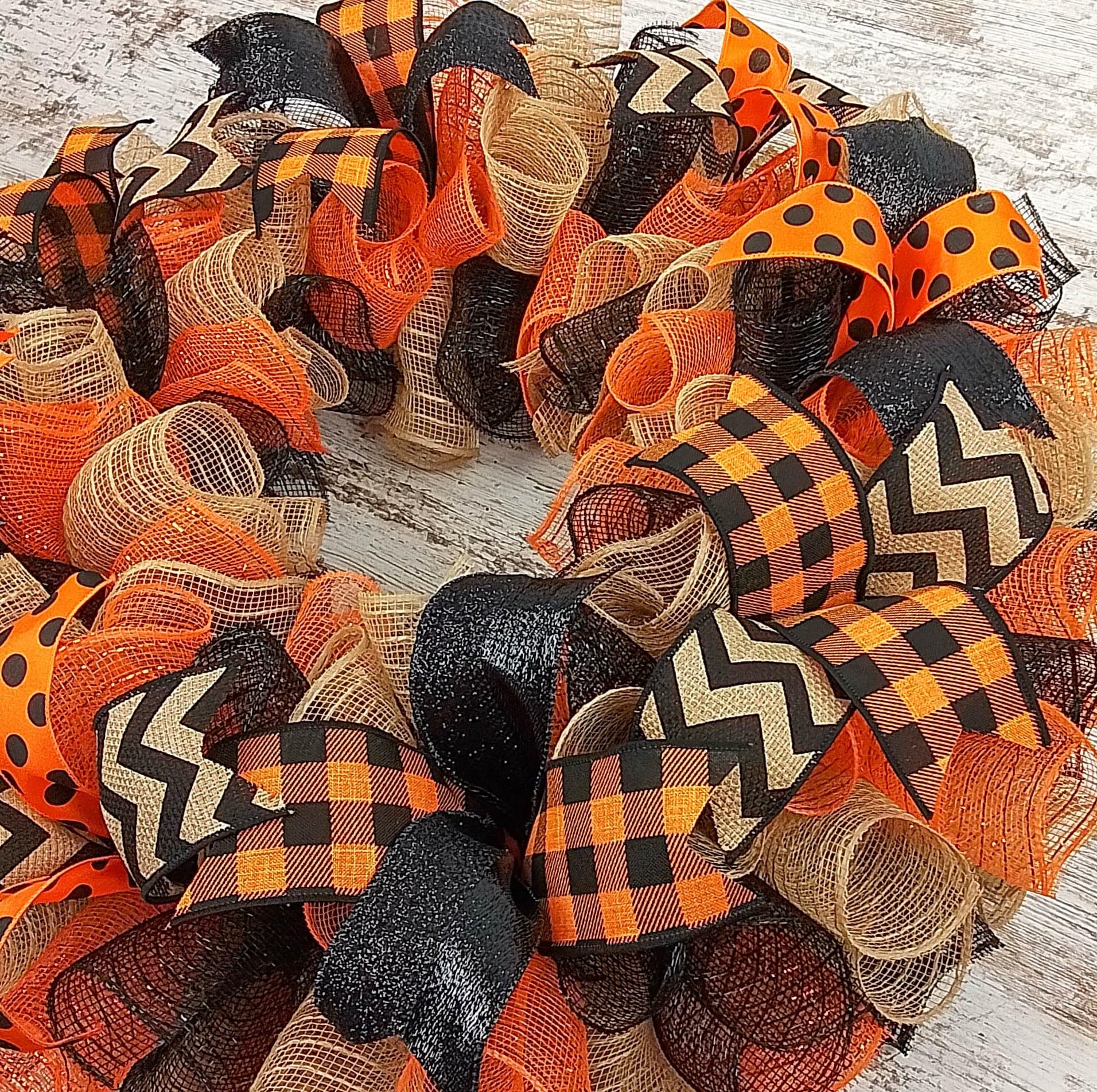 Halloween Office Decor - Black Burlap Orange Farmhouse Monogram Letter Wreath for Door | Spooky Welcome Sign for Halloween Party, Home & Office Decoration